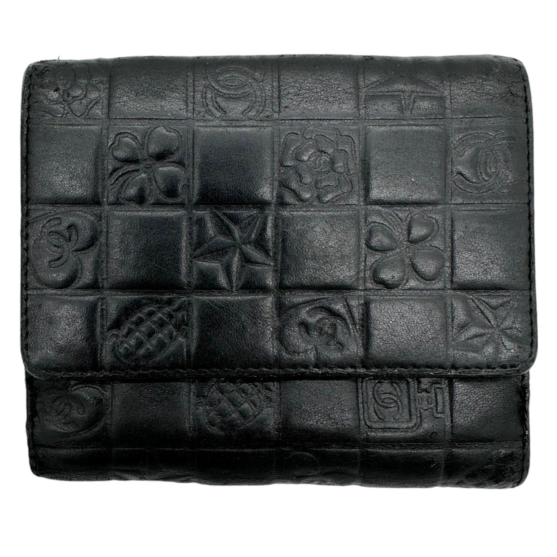 Chanel Black Leather Icon Wallet with Silver Logo Clasp