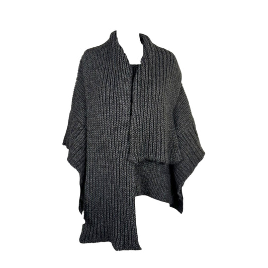 Dolce & Gabbana Gray Wool Knit Poncho w/ Attached Scarf