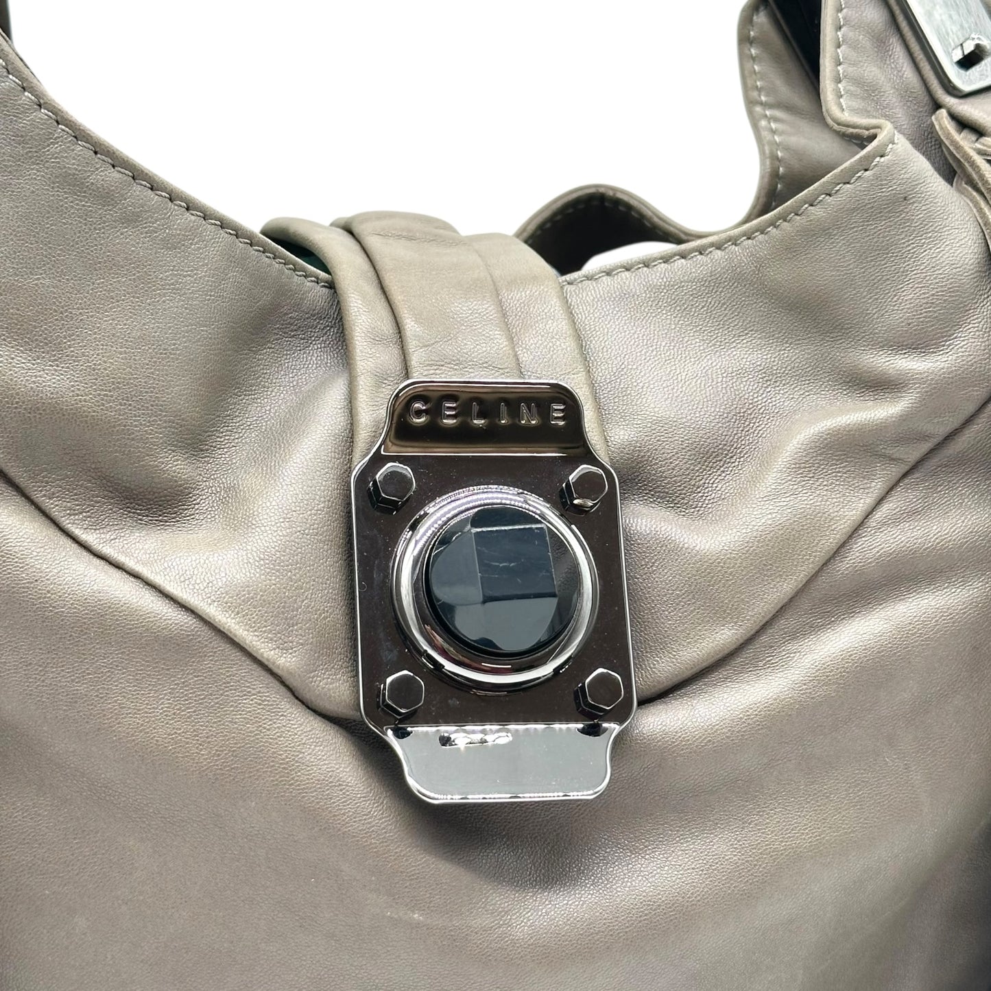 Celine Gray Lambskin Fringe Trim Hobo Bag