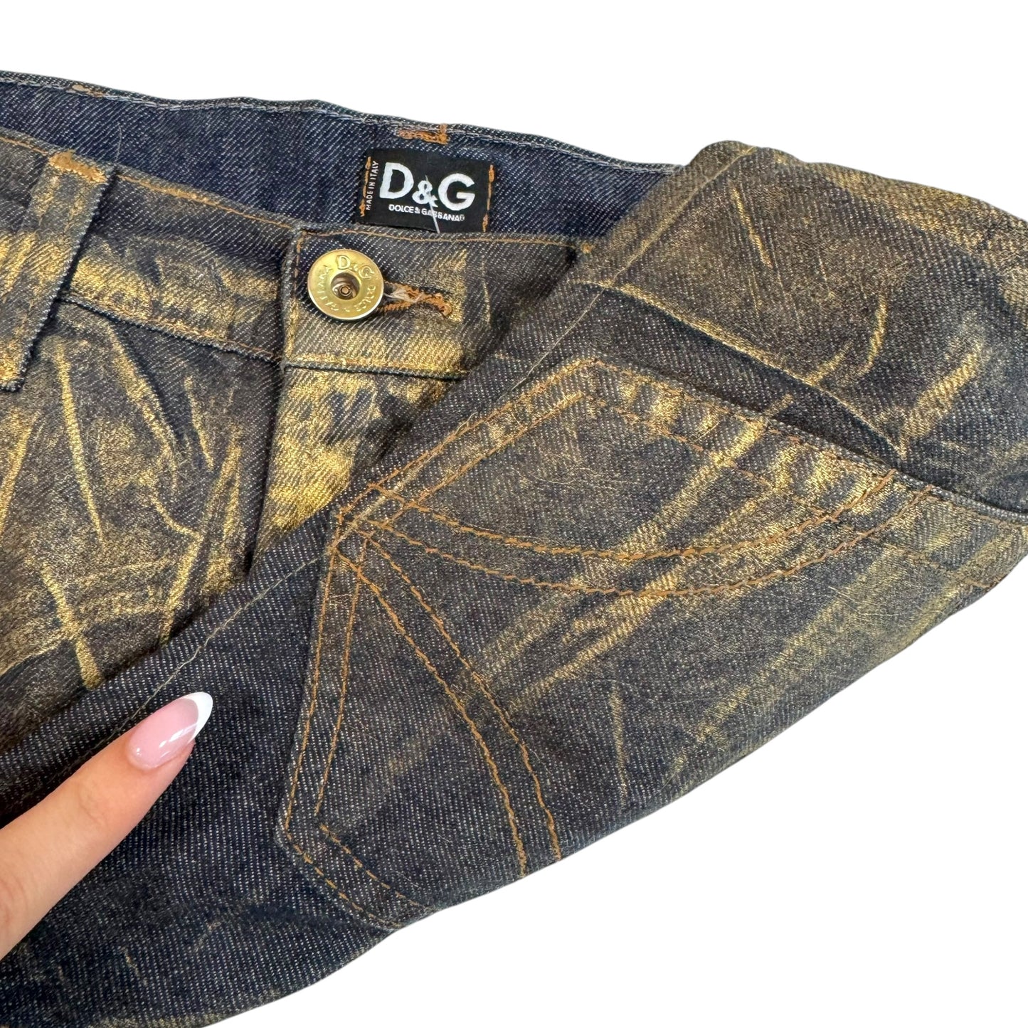 D&G Denim Gold Sequin Logo Micro Mini Shorts