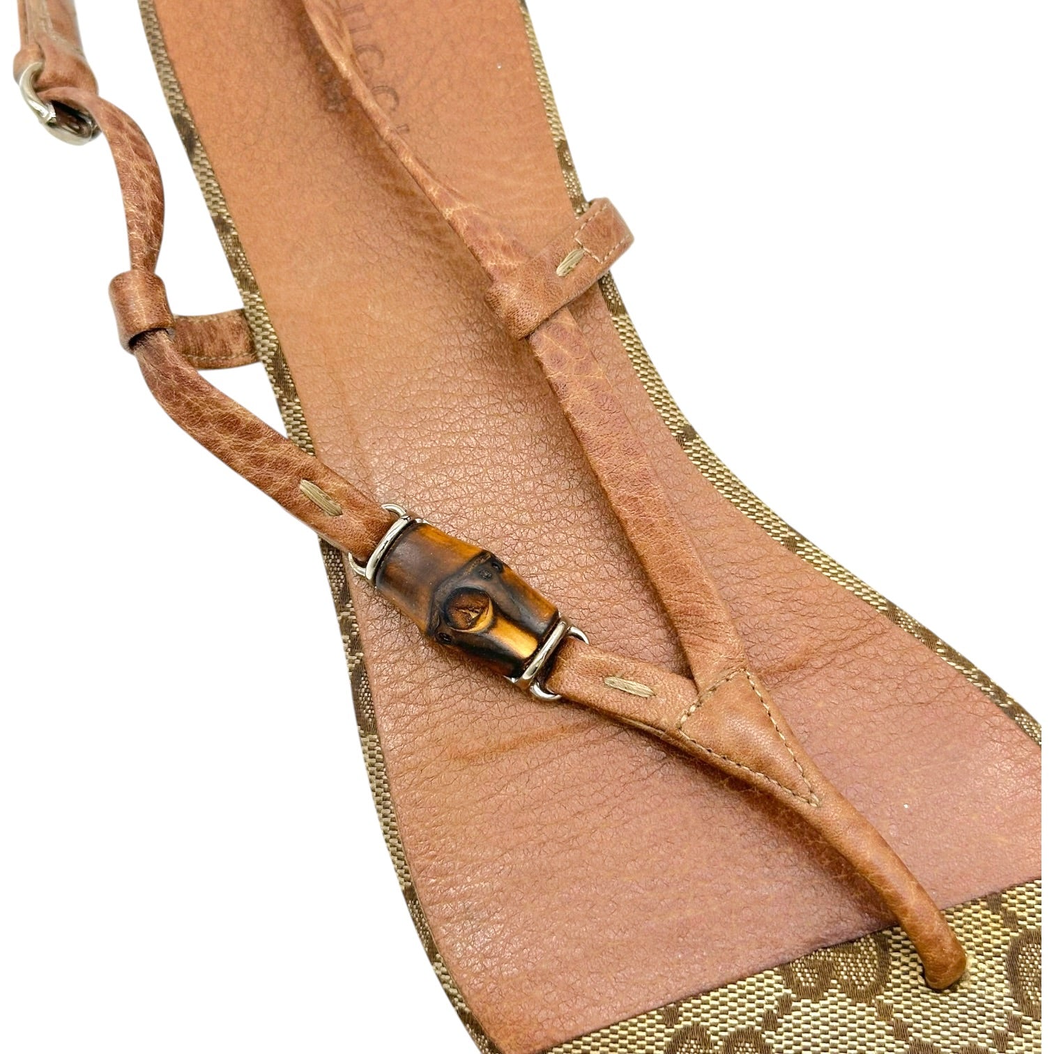 Gucci Tan Monogram Leather Bamboo Flip Flops Size 38.5