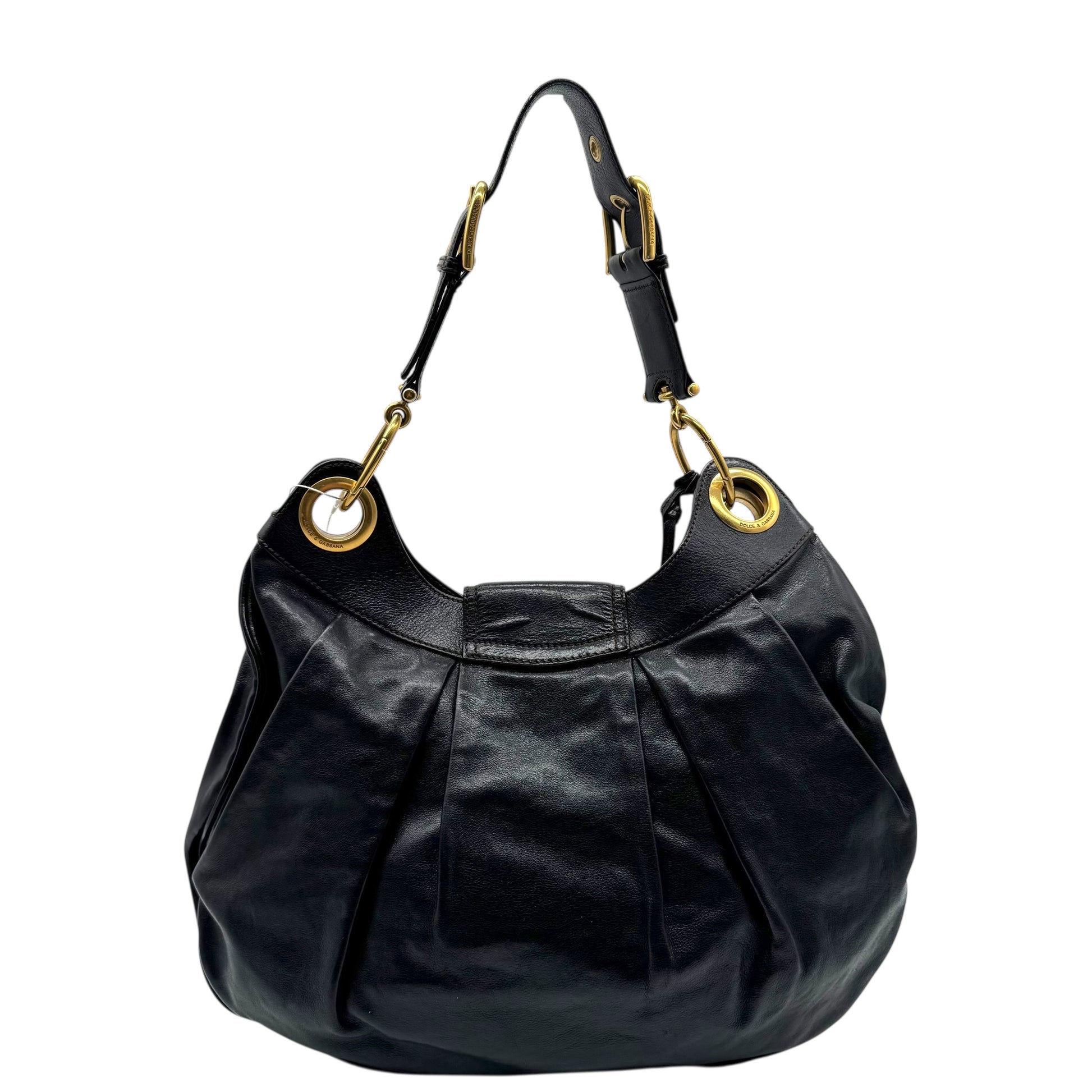 Dolce & Gabbana Black Leather & Gold Hardware Hobo Bag - Outfit Repeater