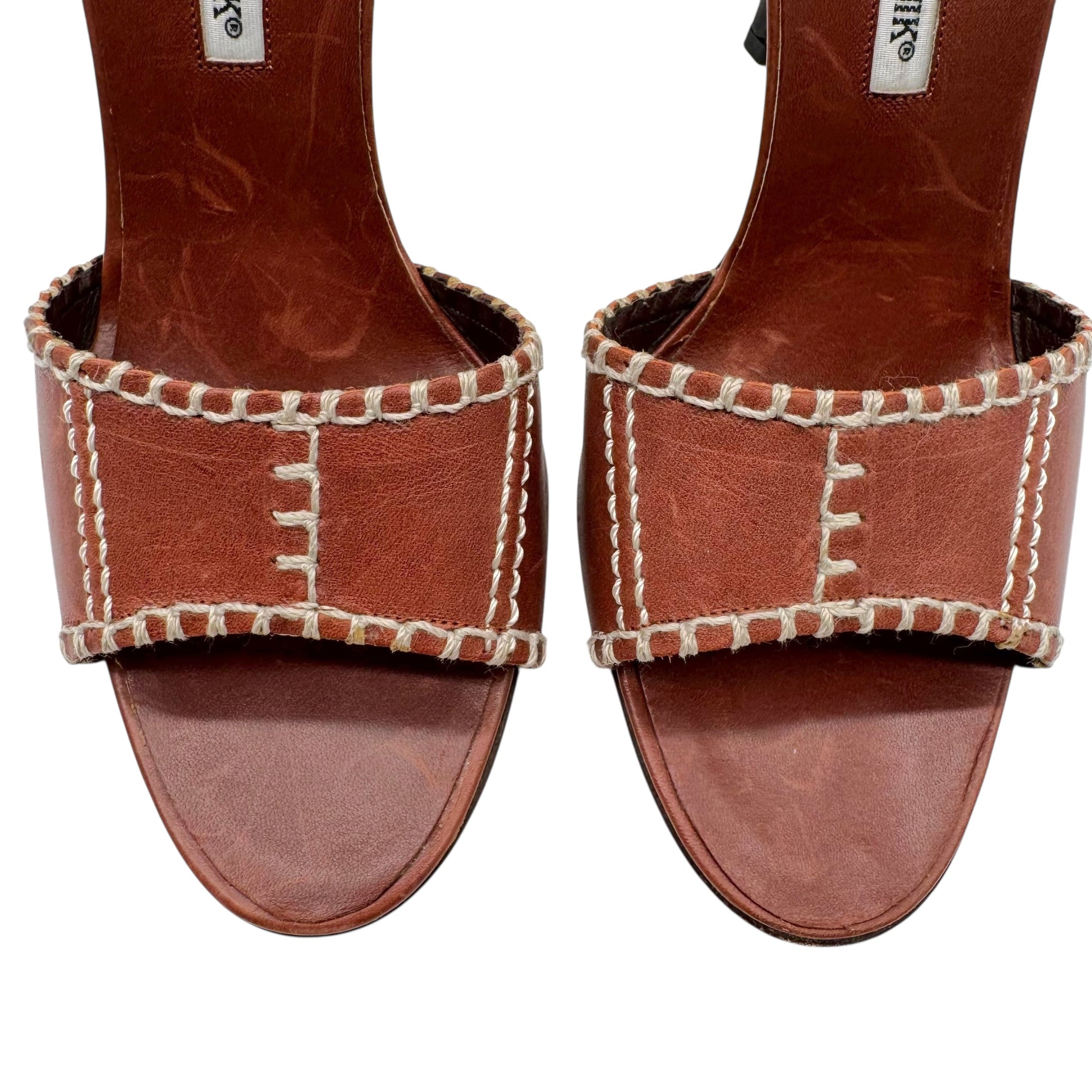 Manolo Blahnik Brown Whipstitch Heeled Mules - Outfit Repeater