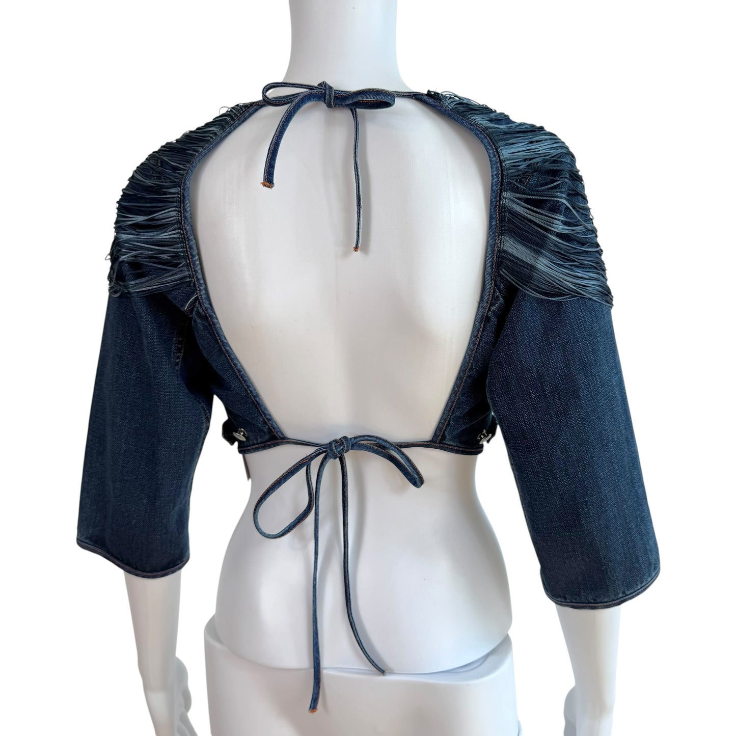 Jean Paul Gaultier Jeans Denim & Fringe Open-Back 3/4 Sleeve Top