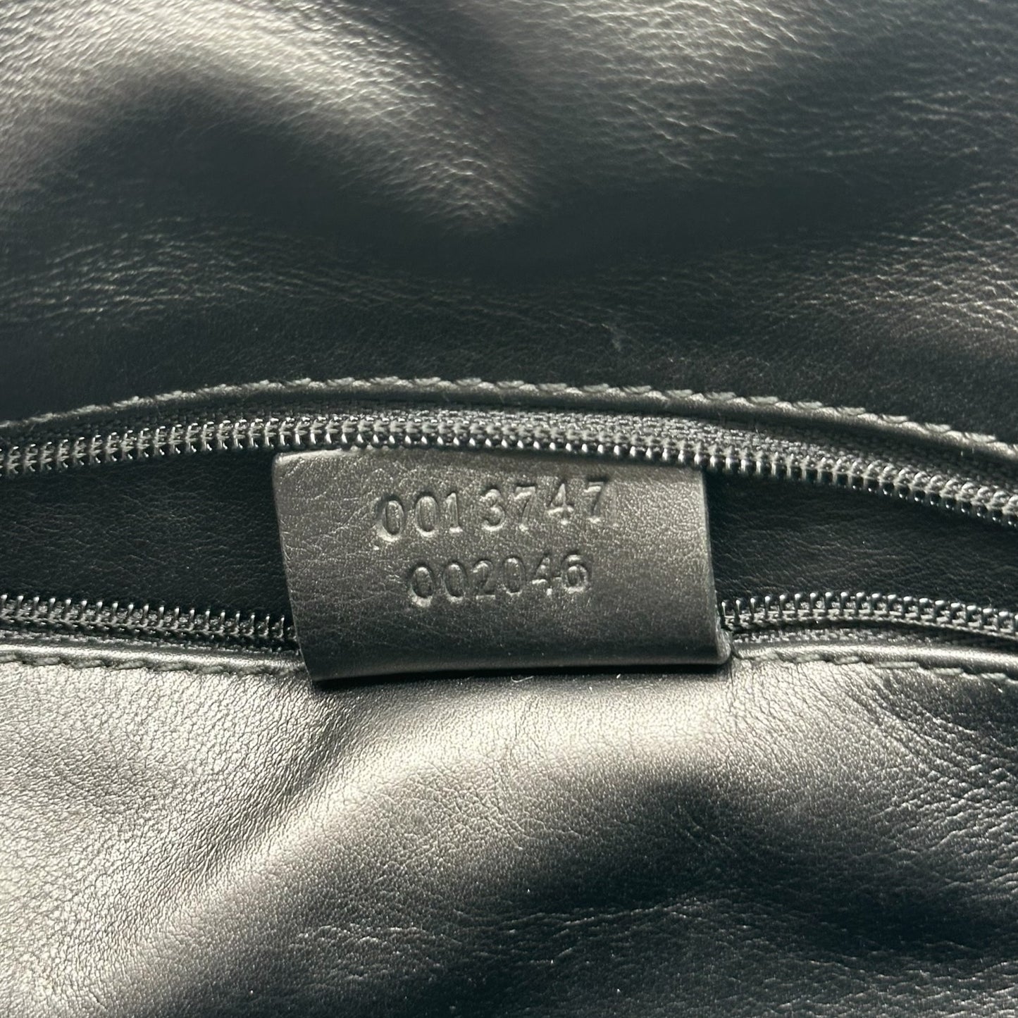 Gucci Black Embossed Suede Shoulder Bag with Metal Strap