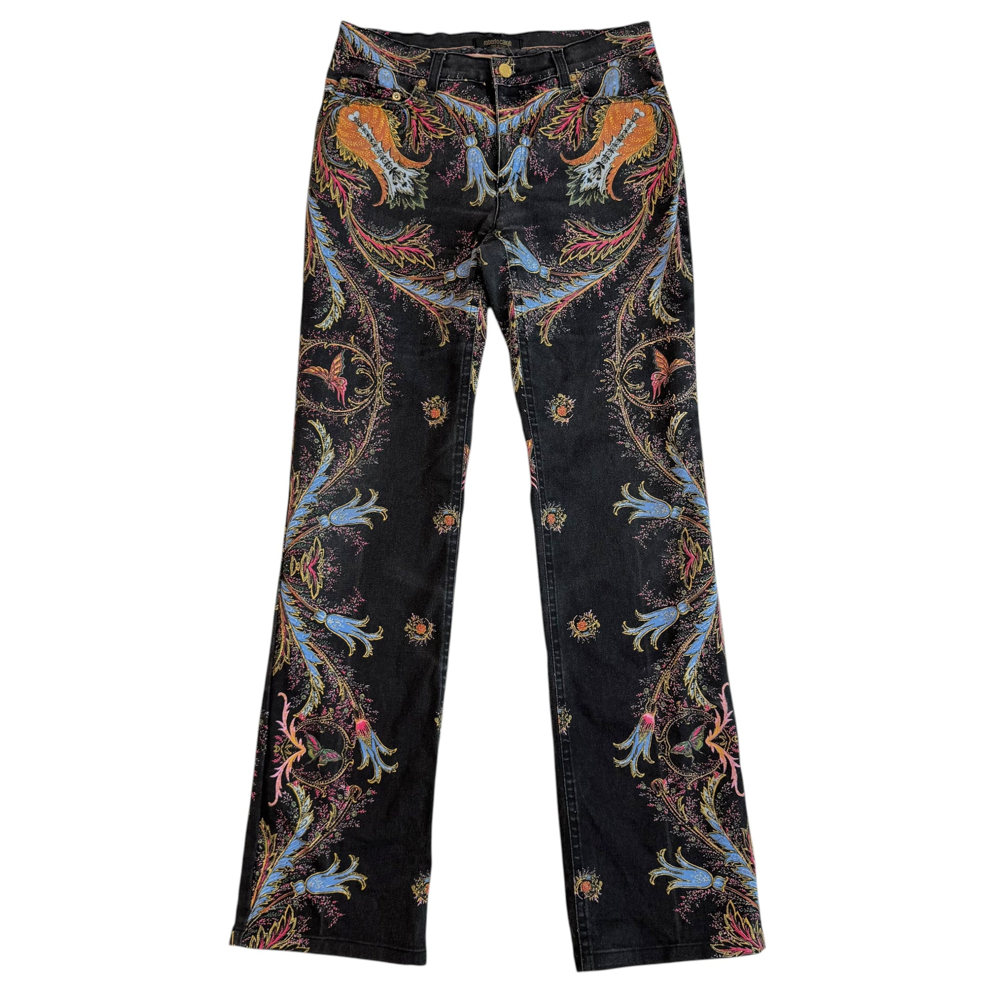 Roberto Cavalli Black Multicolor Paisley Print Jeans
