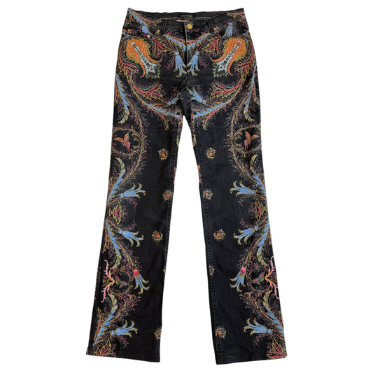Roberto Cavalli Black Multicolor Paisley Print Jeans