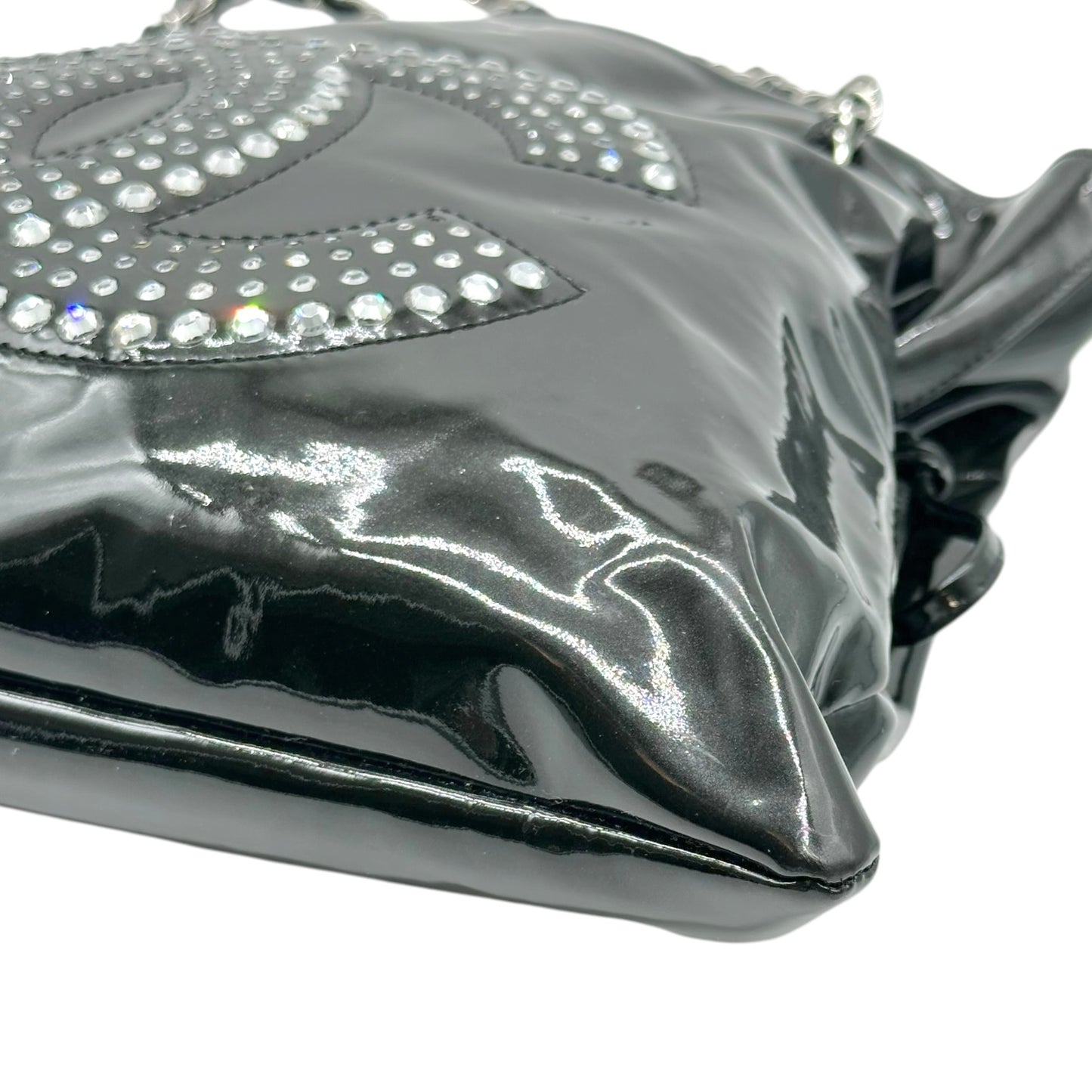 Chanel Black Patent Leather & Rhinestone CC Logo Shoulder Bag 2009-10