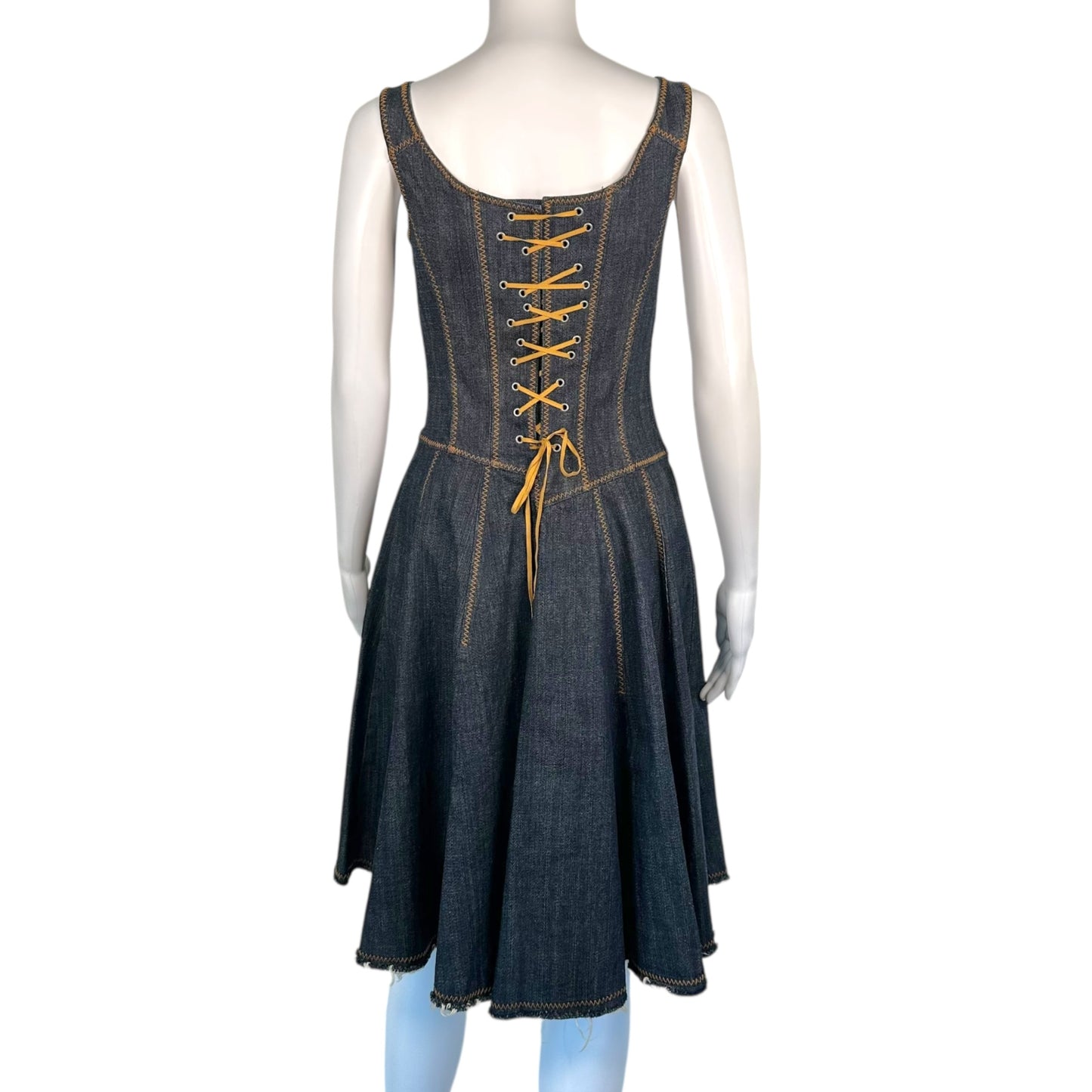 Jean Paul Gaultier Denim Lace Up Corset Midi Dress
