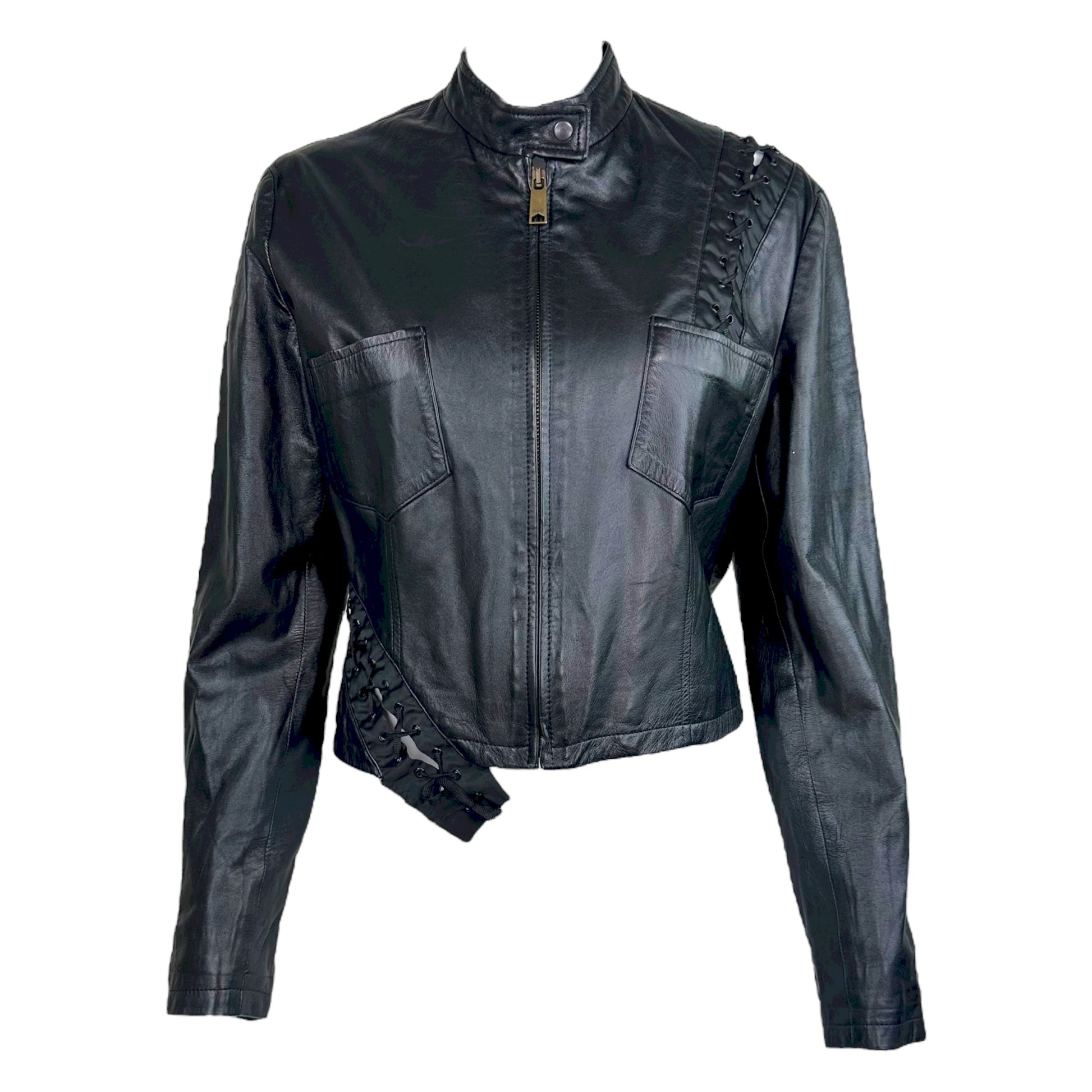 D&G Dolce & Gabbana 'Carolina Panthers' Lace Up Leather Jacket - Outfit Repeater