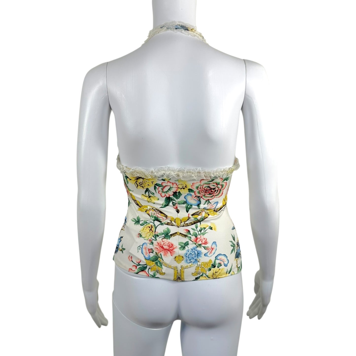 Roberto Cavalli White Lace & Floral Halter Top