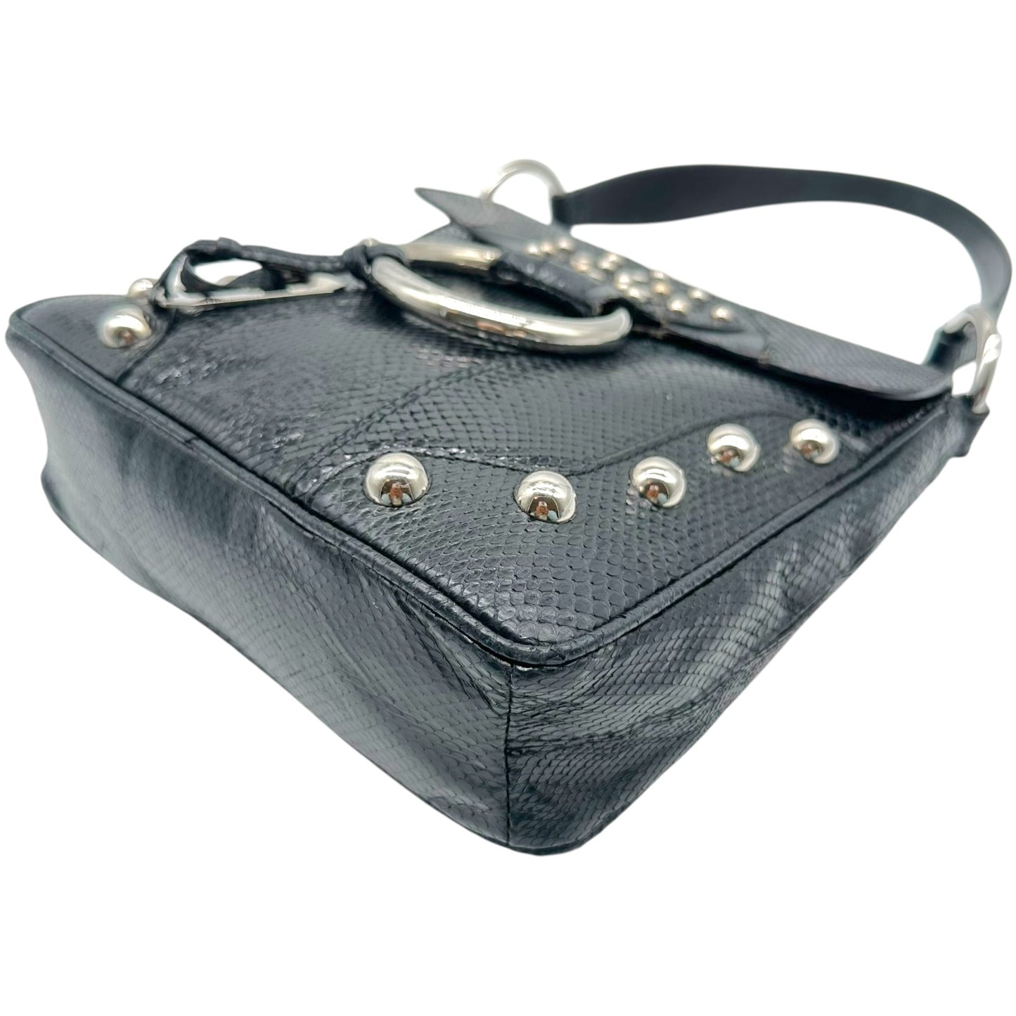 Dolce & Gabbana Black Snakeskin Studded Top Handle Bag