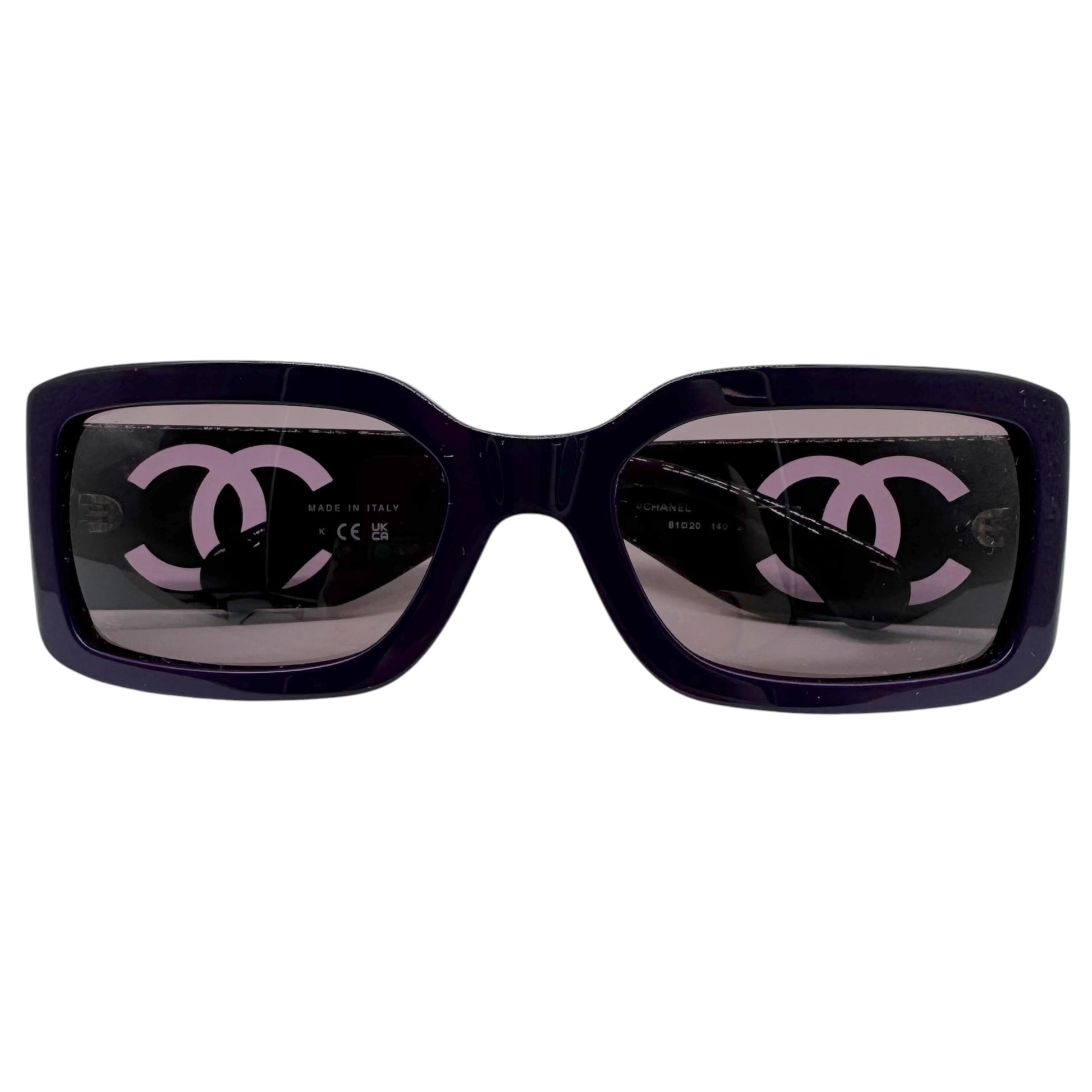 Chanel Purple Transparent Oversized Rectangle Sunglasses