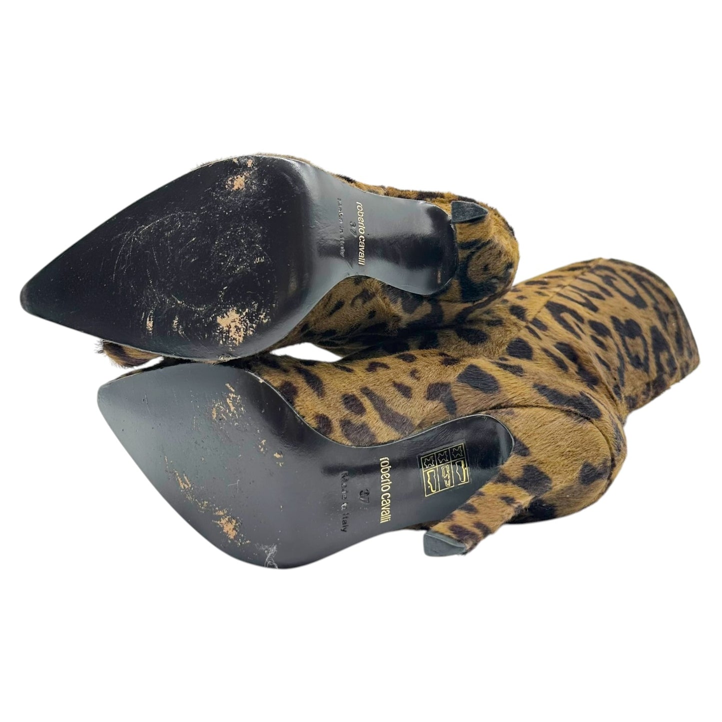 Roberto Cavalli Khaki Green Leopard Print Heeled Boots