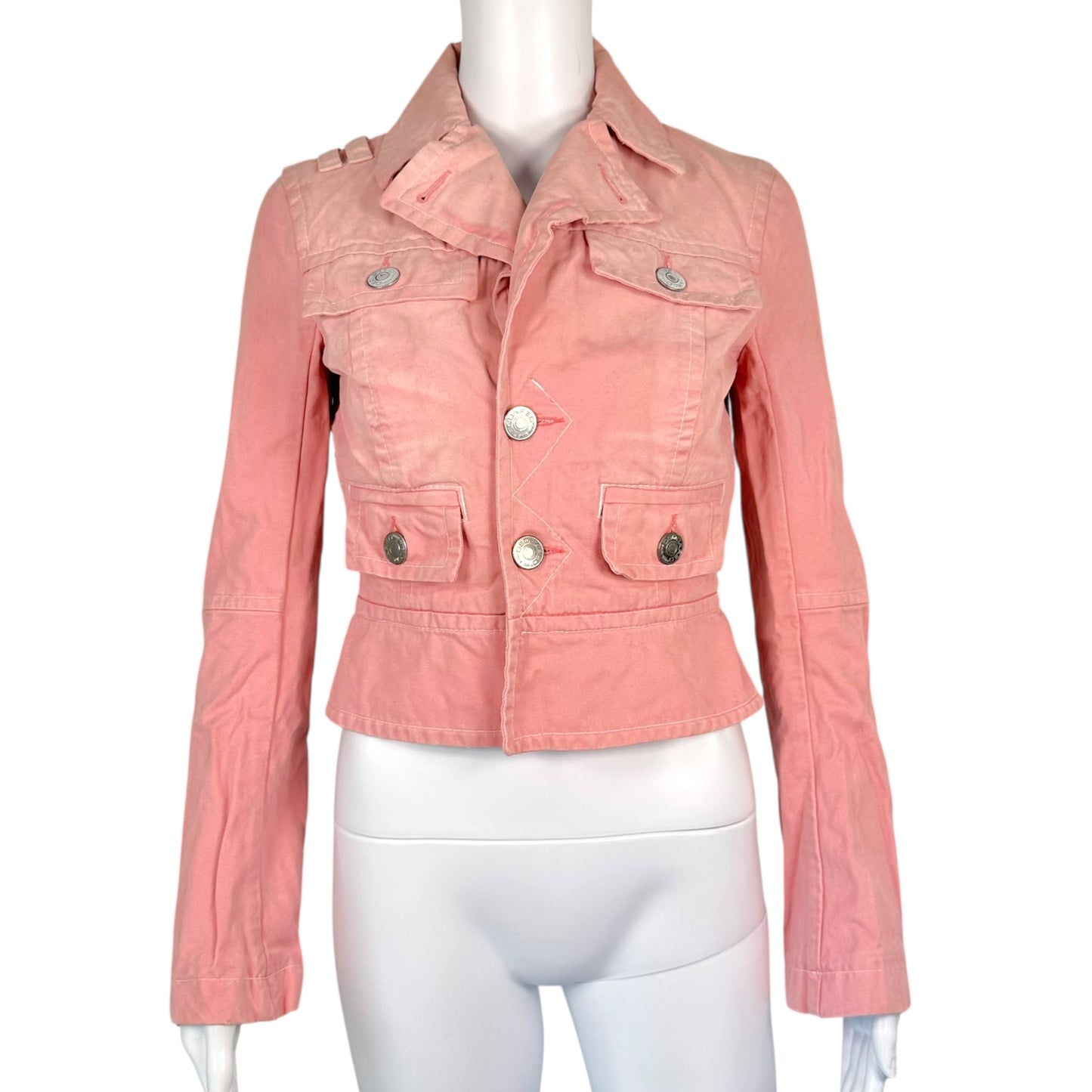 Dsquared2 Light Pink Distressed Crop Flare Sleeve Jacket