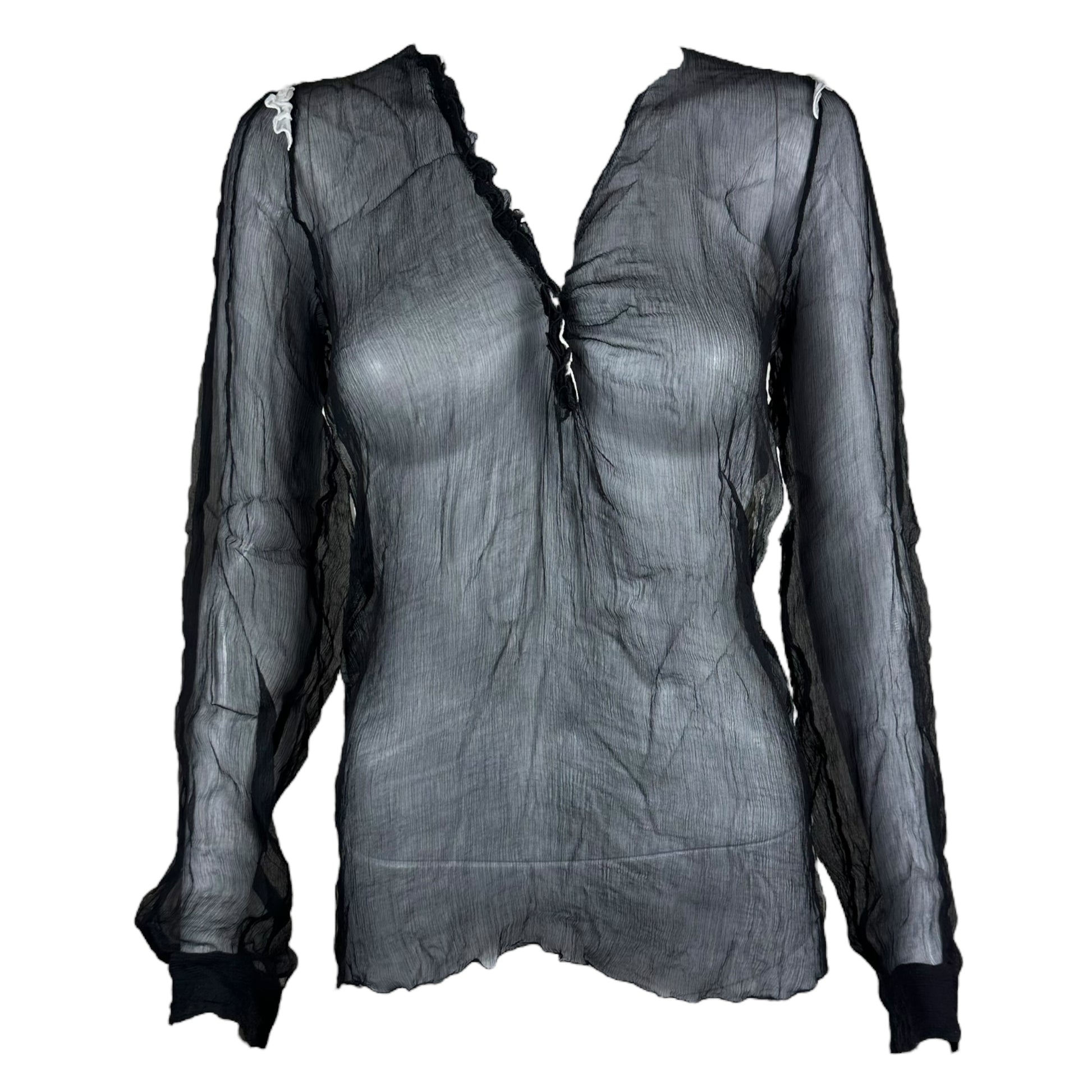 Dolce & Gabbana Black Silk Sheer Ruffle Trim Blouse NEW - Outfit Repeater