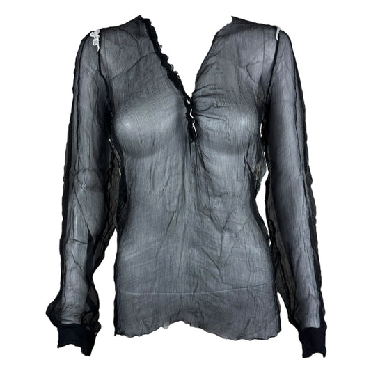 Dolce & Gabbana Black Silk Sheer Ruffle Trim Blouse NEW - Outfit Repeater