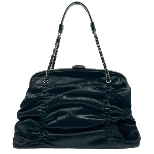 Chanel Black Ruched Ponyhair Handbag with Kisslock Closure
