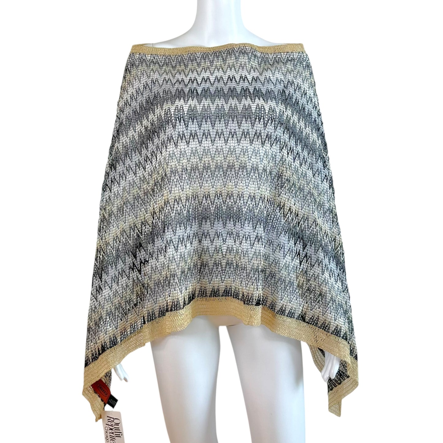 Missoni Sheer Poncho Top Navy Ivory Chevron Knit