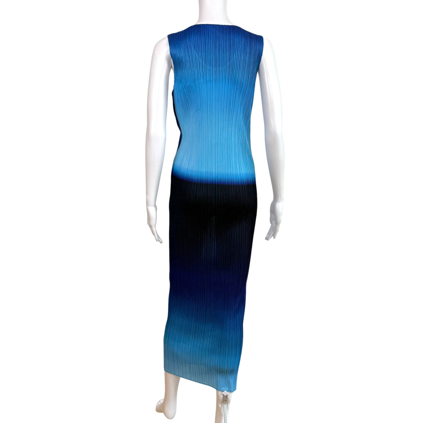 Issey Miyake Pleats Please Blue Ombre Diamond Graphic Print Pleated Maxi Dress Sz 4