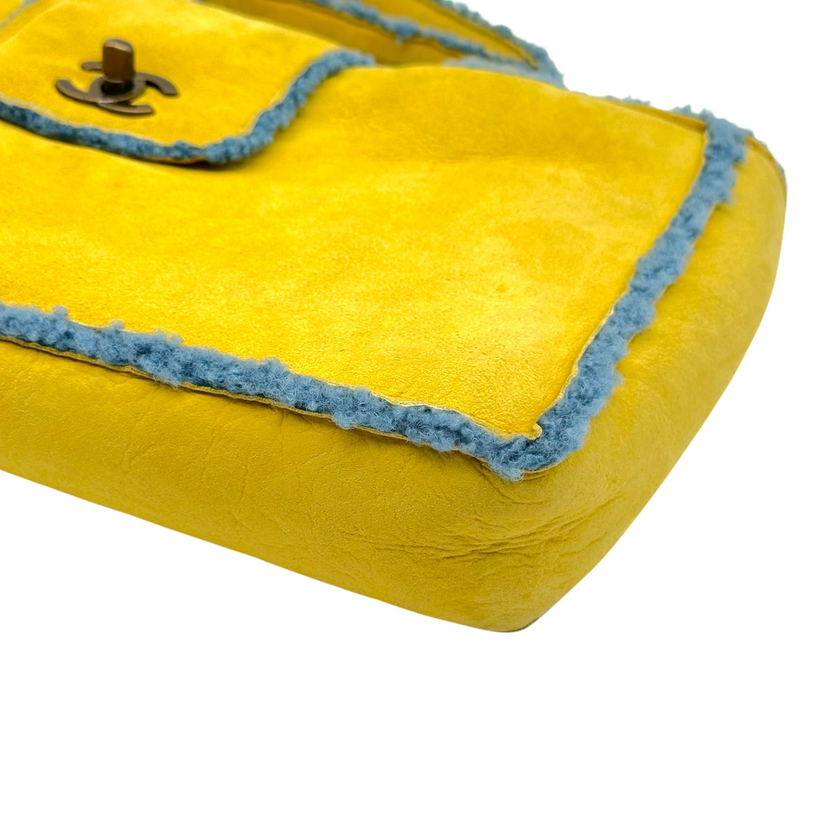 Chanel Yellow Blue Shearling Turnlock Handbag 1990s