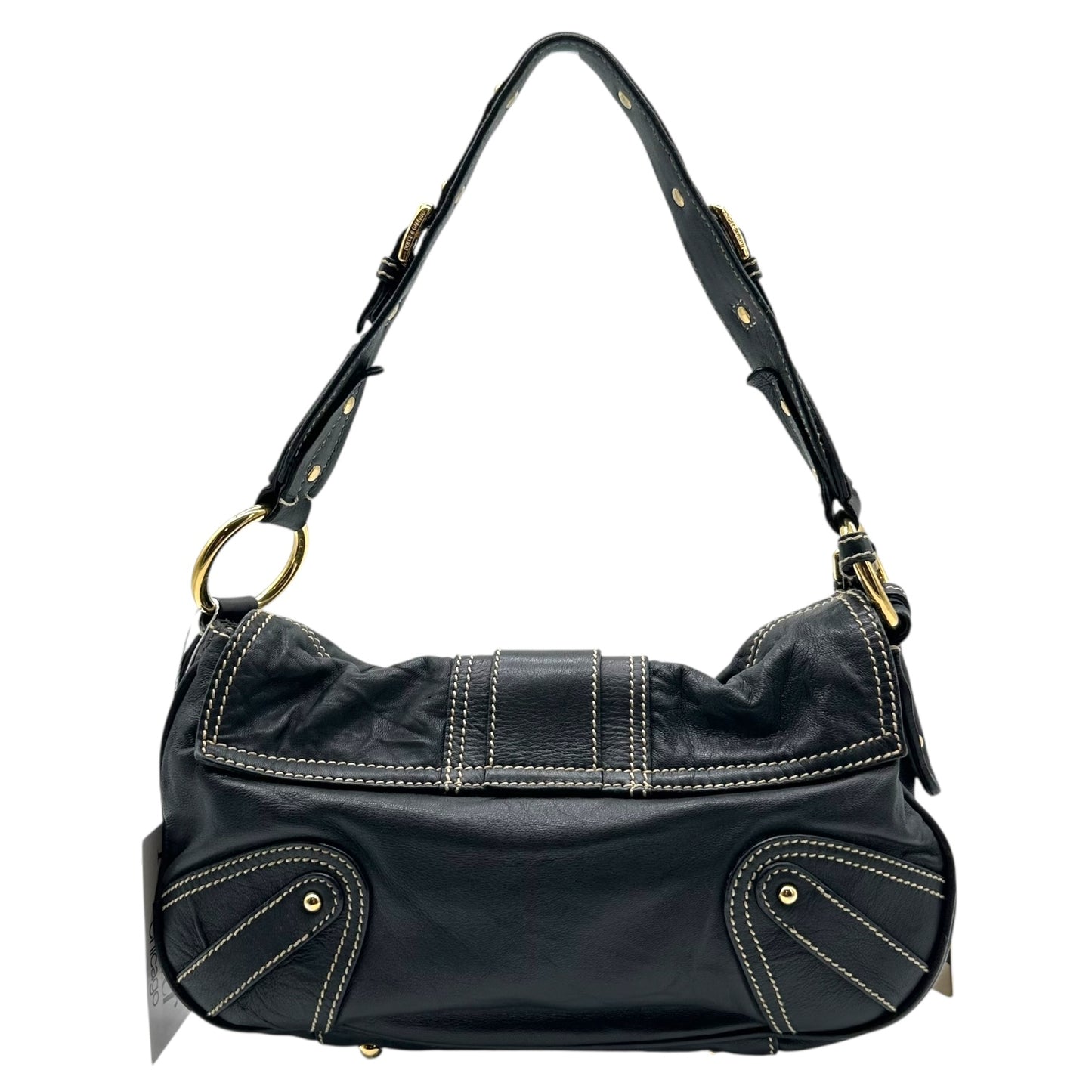 Dolce & Gabbana Black Leather & Gold Buckle Shoulder Bag - Outfit Repeater