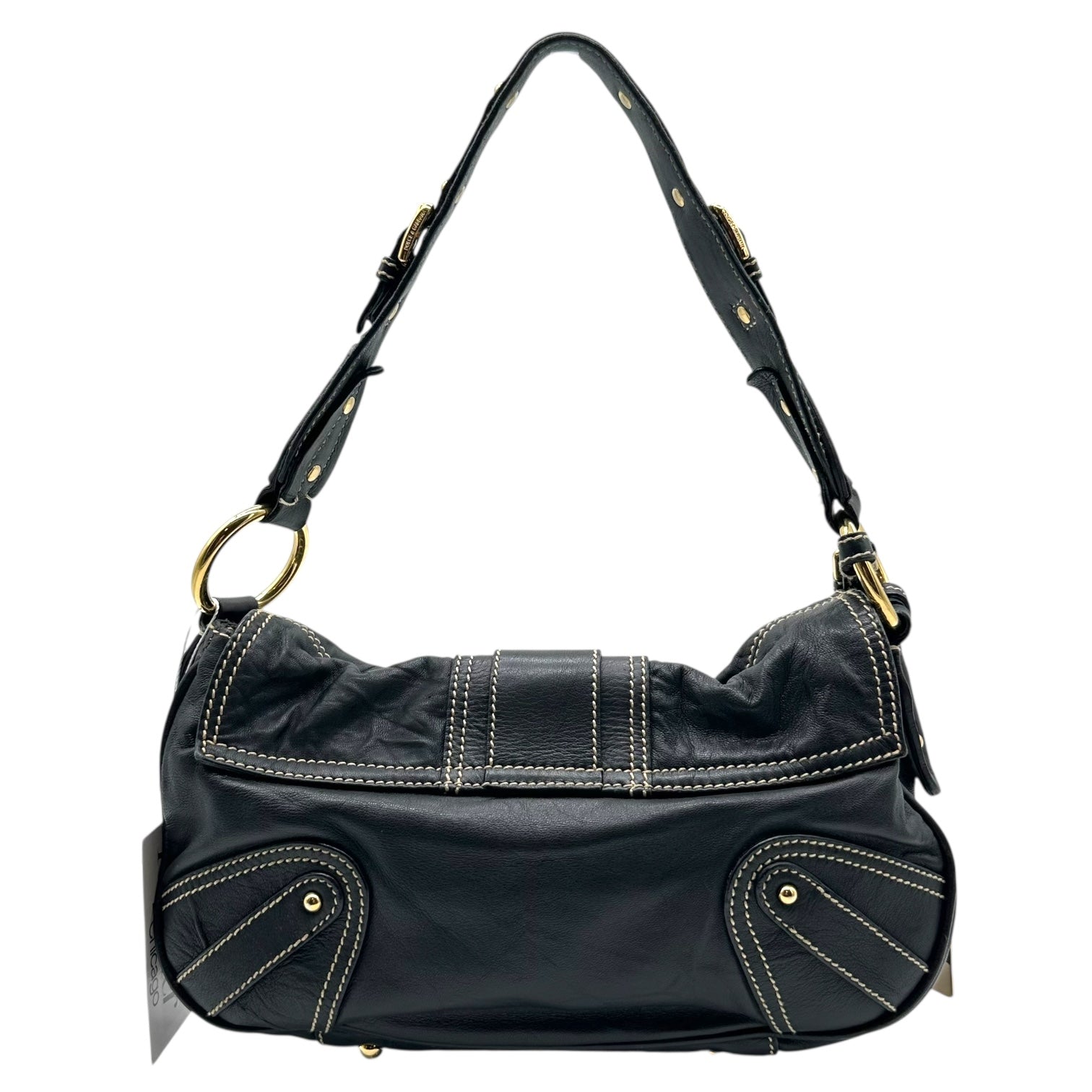 Dolce & Gabbana Black Leather & Gold Buckle Shoulder Bag - Outfit Repeater