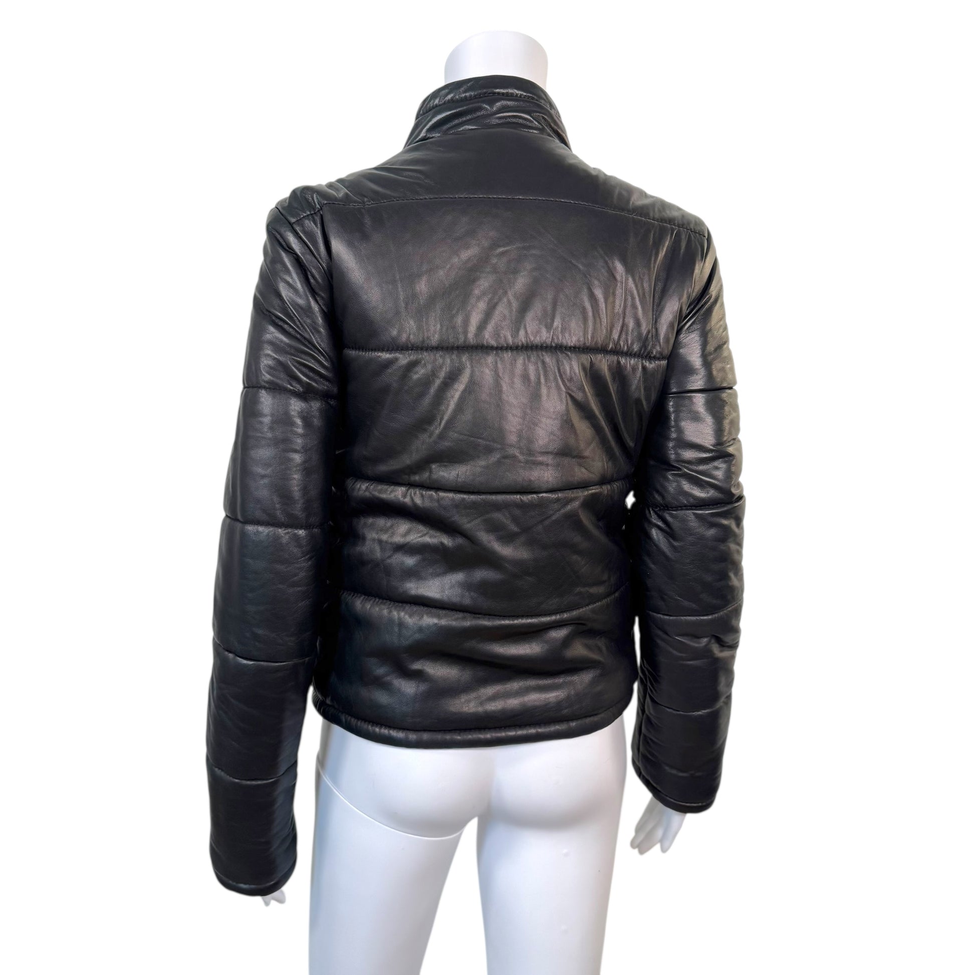 D&G Dolce & Gabbana Black Lambskin Leather Puffer Coat - Outfit Repeater