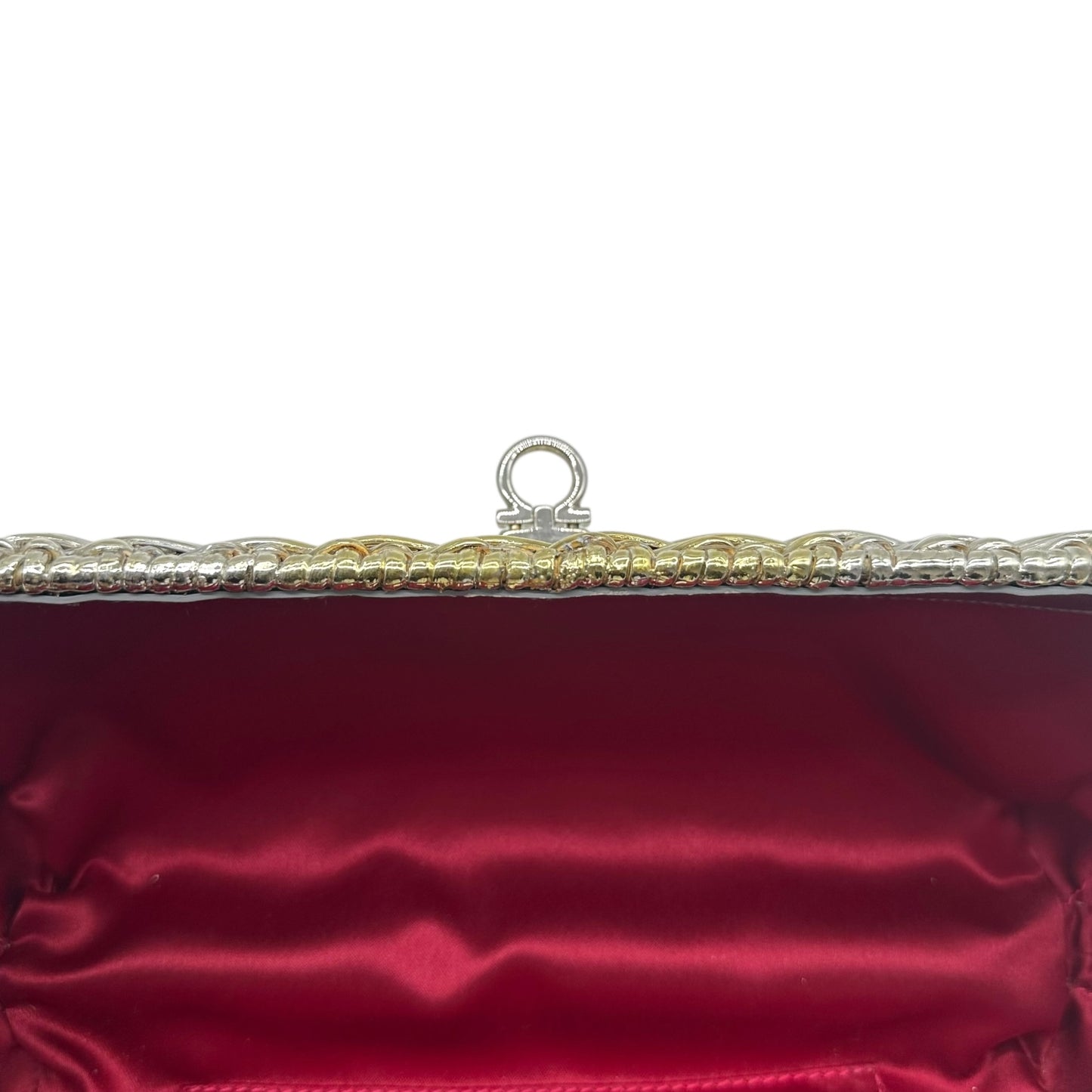 Salvatore Ferragamo Silver Metal 'Wicker' Gancini Clutch Bag