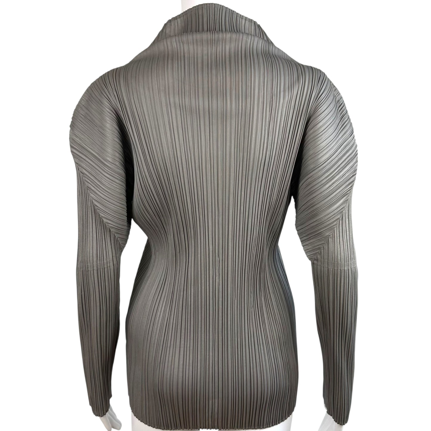 Issey Miyake Pleats Please Gray Pleated Turtleneck Blouse - Outfit Repeater