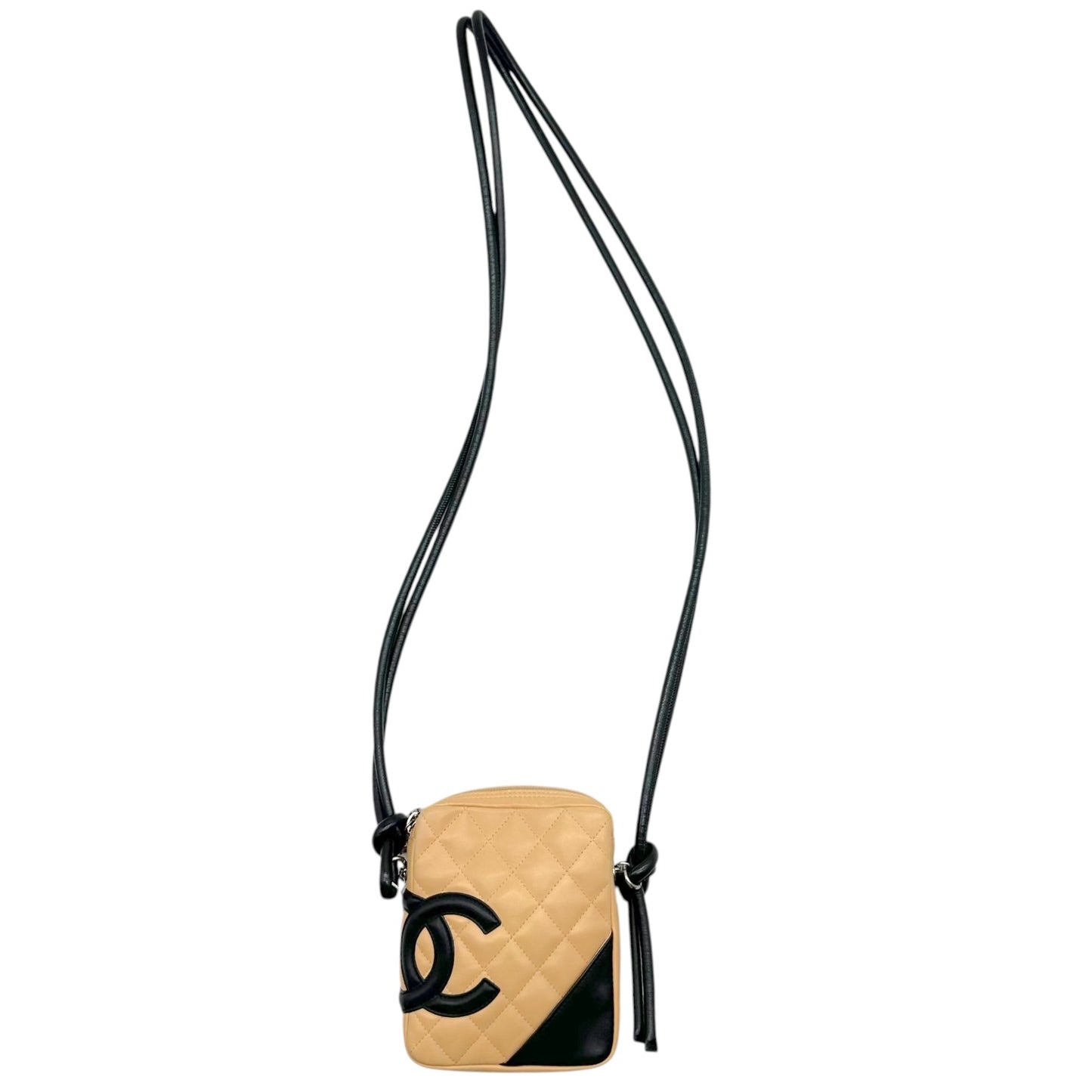 Chanel Small Crossbody Bag Beige Black Quilted Leather