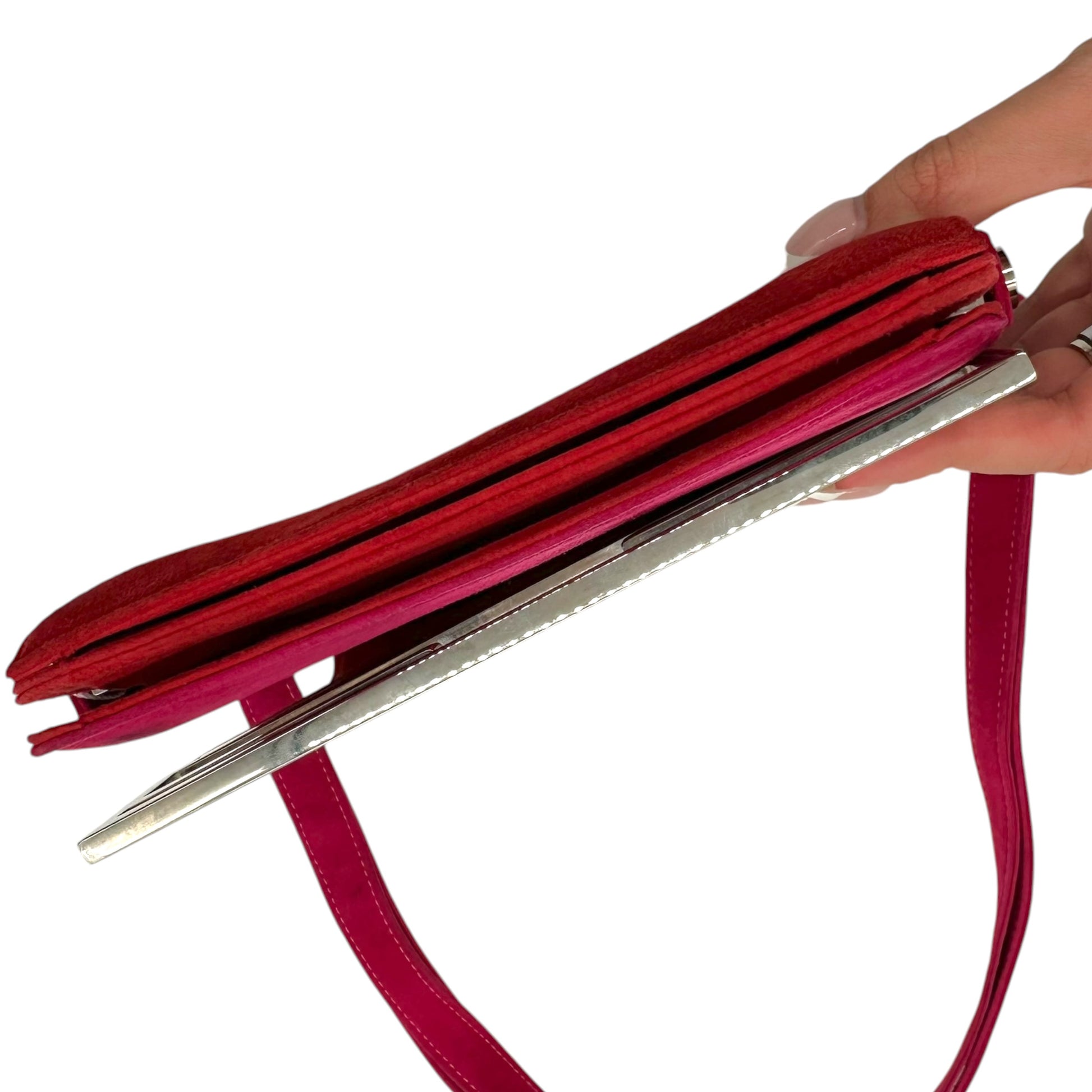 Fendi Convertible Shoulder Bag Pink Red Suede Logo Emblem