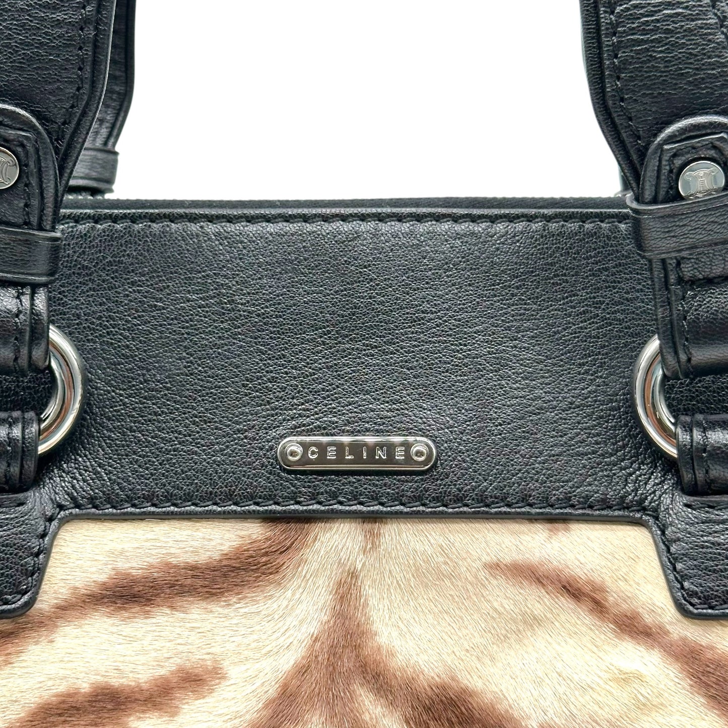 Celine Zebra Print Ponyhair & Black Leather XL 2-Way Tote Bag
