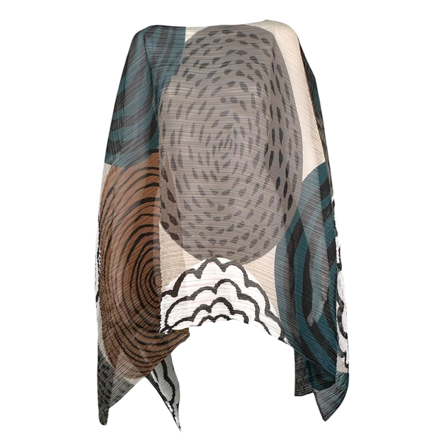 Issey Miyake Pleats Please Swirl Print Semi-Sheer Oversized Poncho