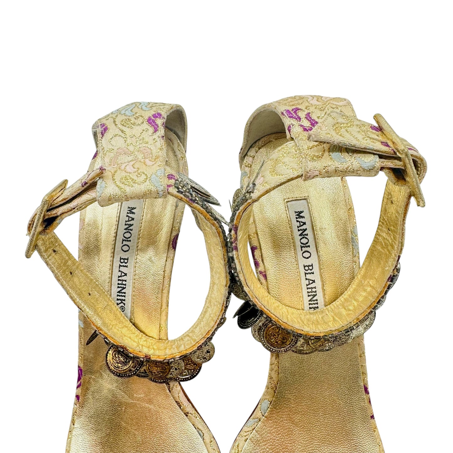 Manolo Blahnik Coin Embellished Jacquard Heels