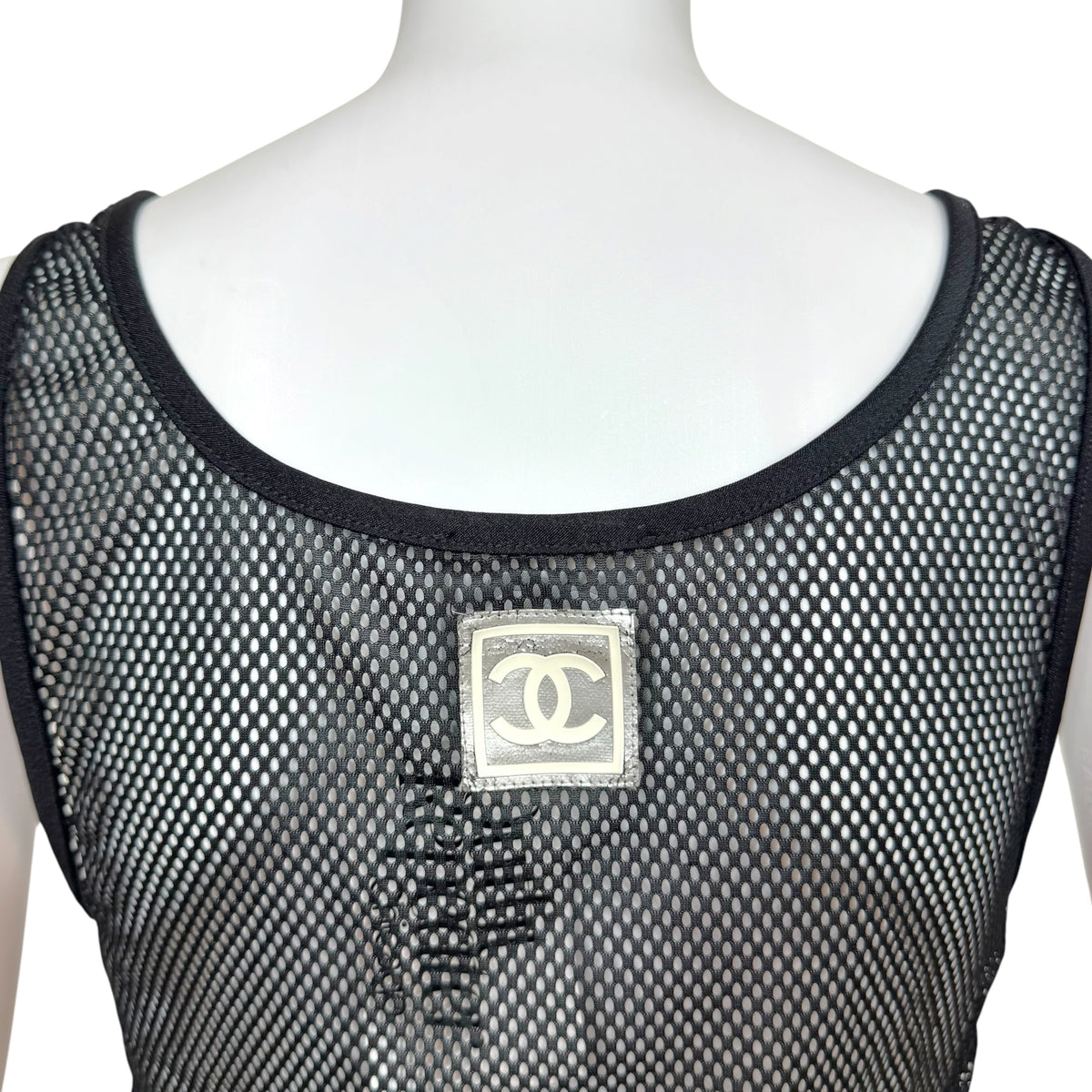 Chanel Black Mesh Logo Back Tank Top