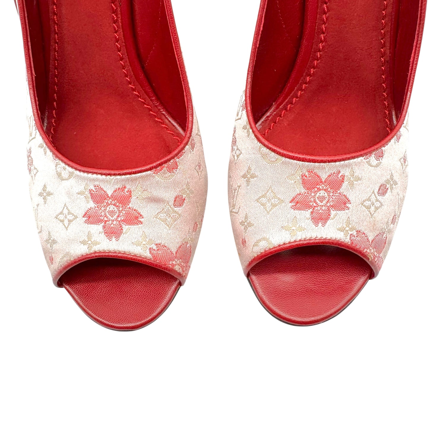 Louis Vuitton Murakami Cherry Blossom Silk & Python Sling-Back Heels RARE