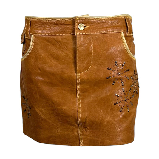 Galliano Tan Leather Studded Mini Skirt
