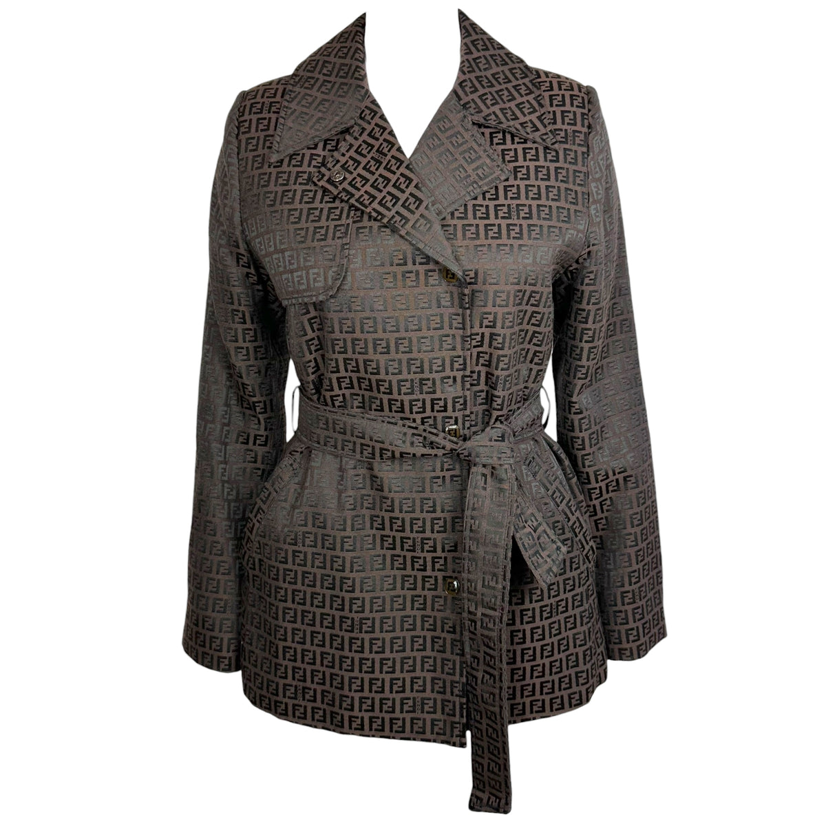 Fendi Short Trench Coat Brown Black Zucchino Monogram
