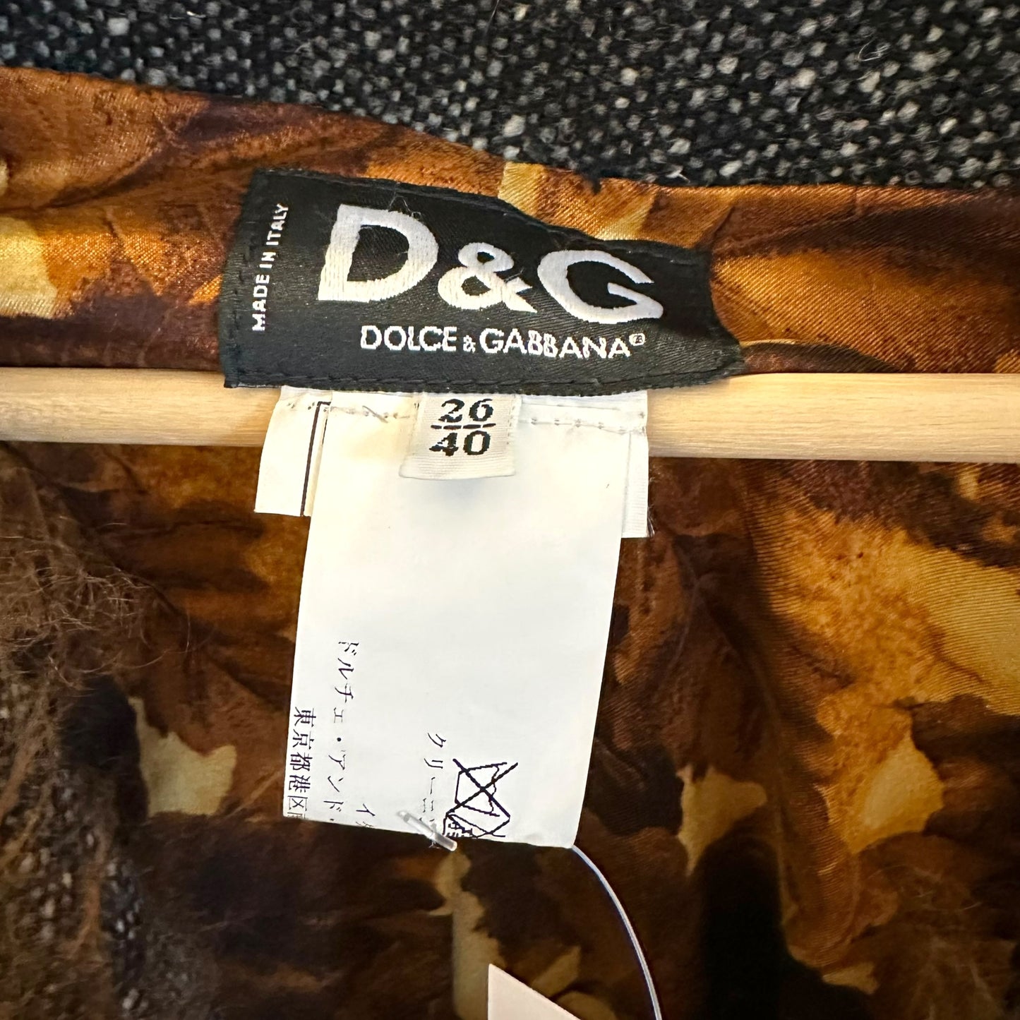 Dolce & Gabbana Gray Tweed and Brown Mongolian Lamb Fur Afghan Coat