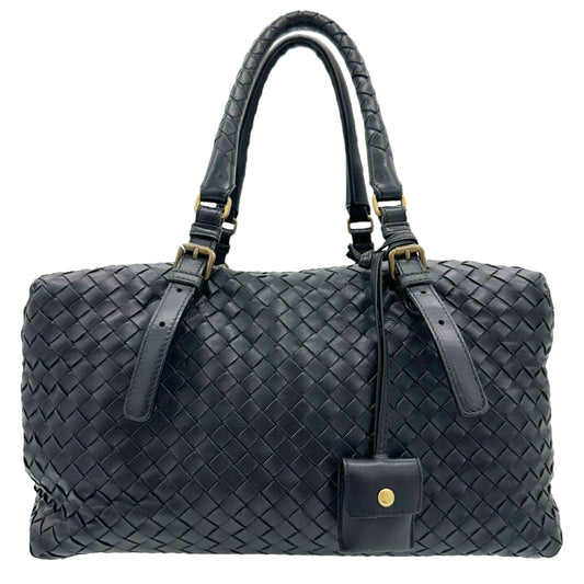 Bottega Veneta Black Leather Woven Boston Bag - Outfit Repeater