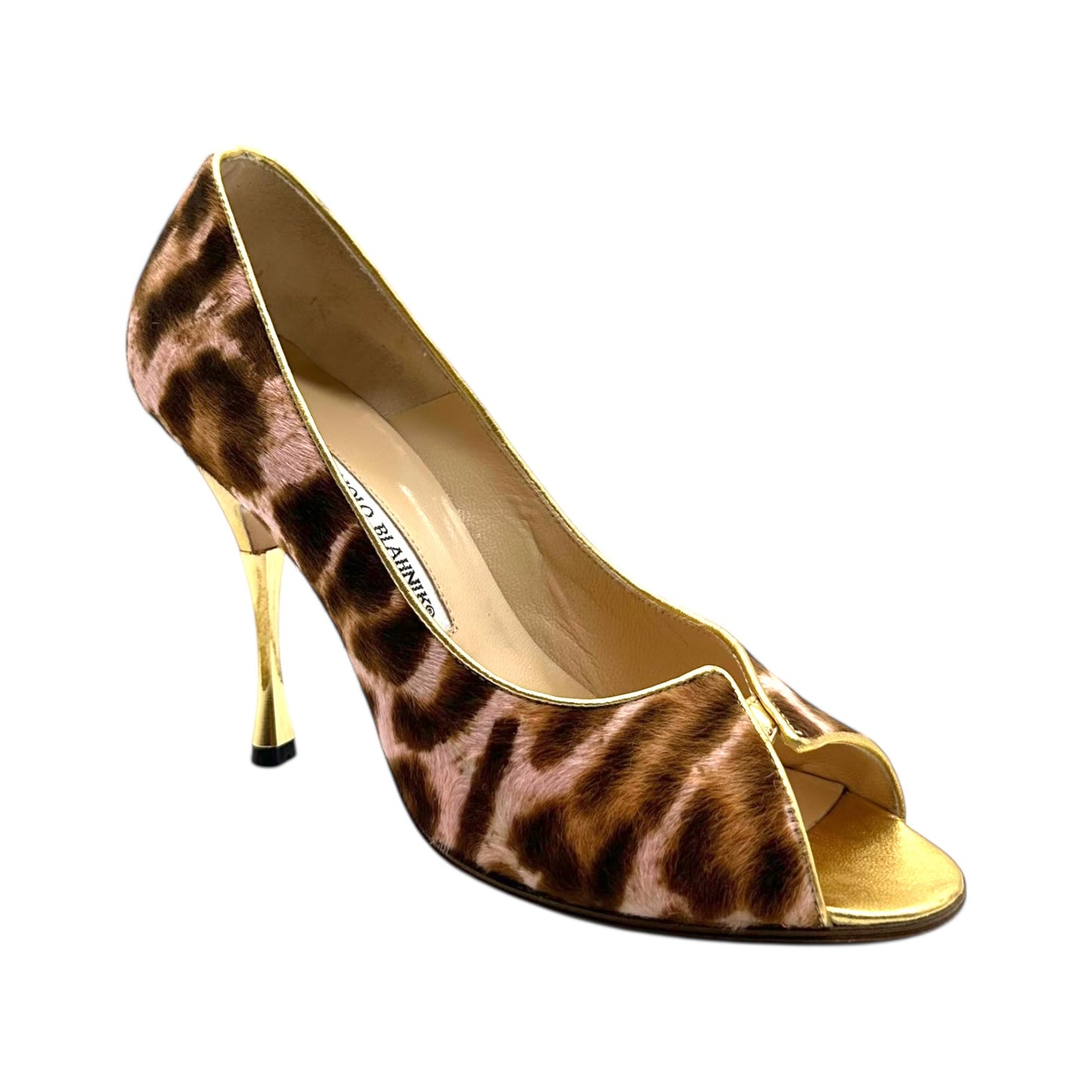 Manolo Blahnik Pink Leopard Print Ponyhair Heels