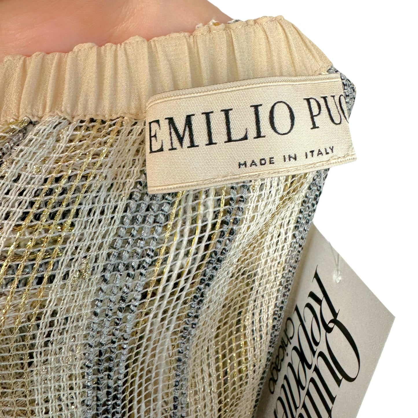 Emilio Pucci Metallic Sheer Knit Ombré Fringe Trim Halter Dress