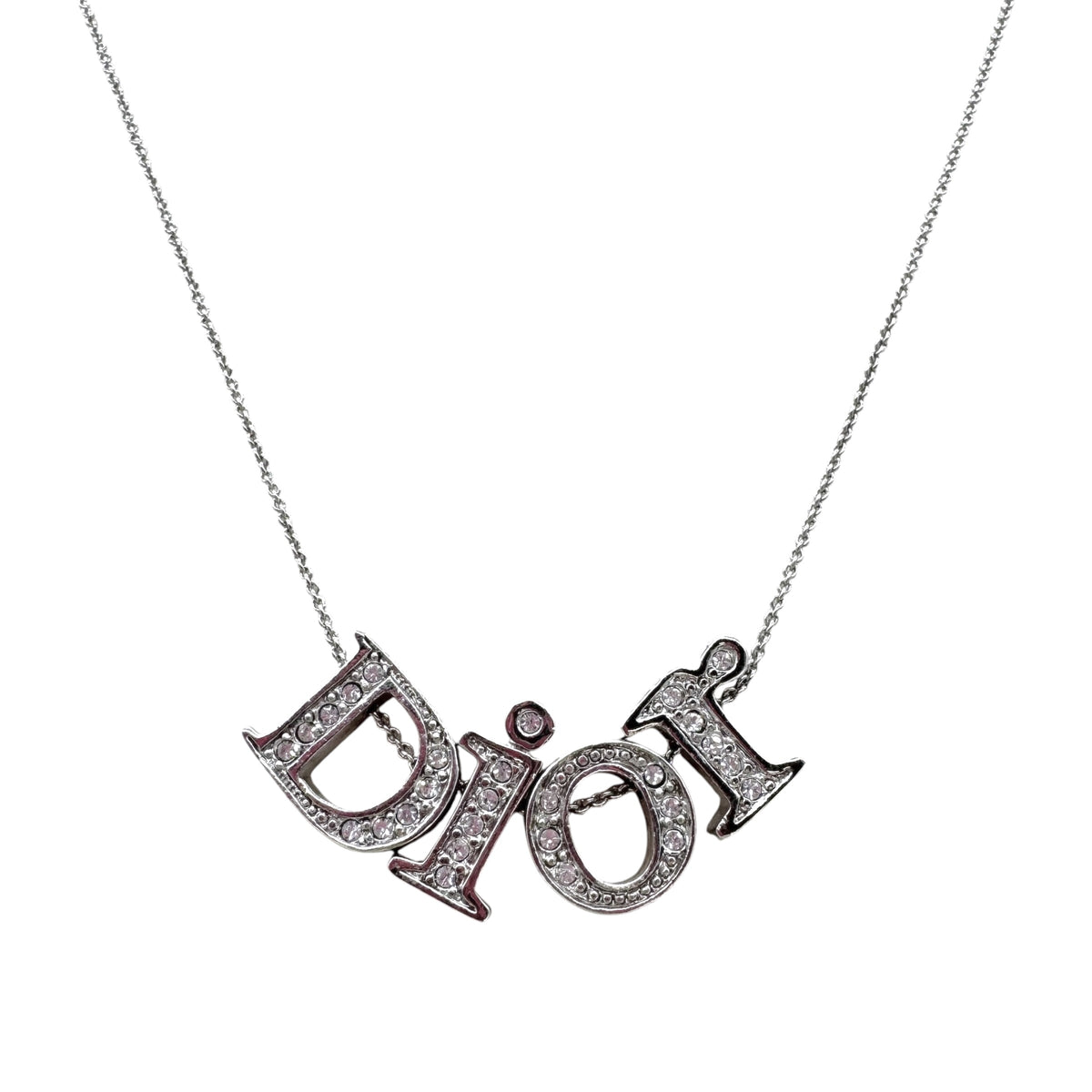 Christian Dior Silver Crystal Spell-Out Logo Necklace