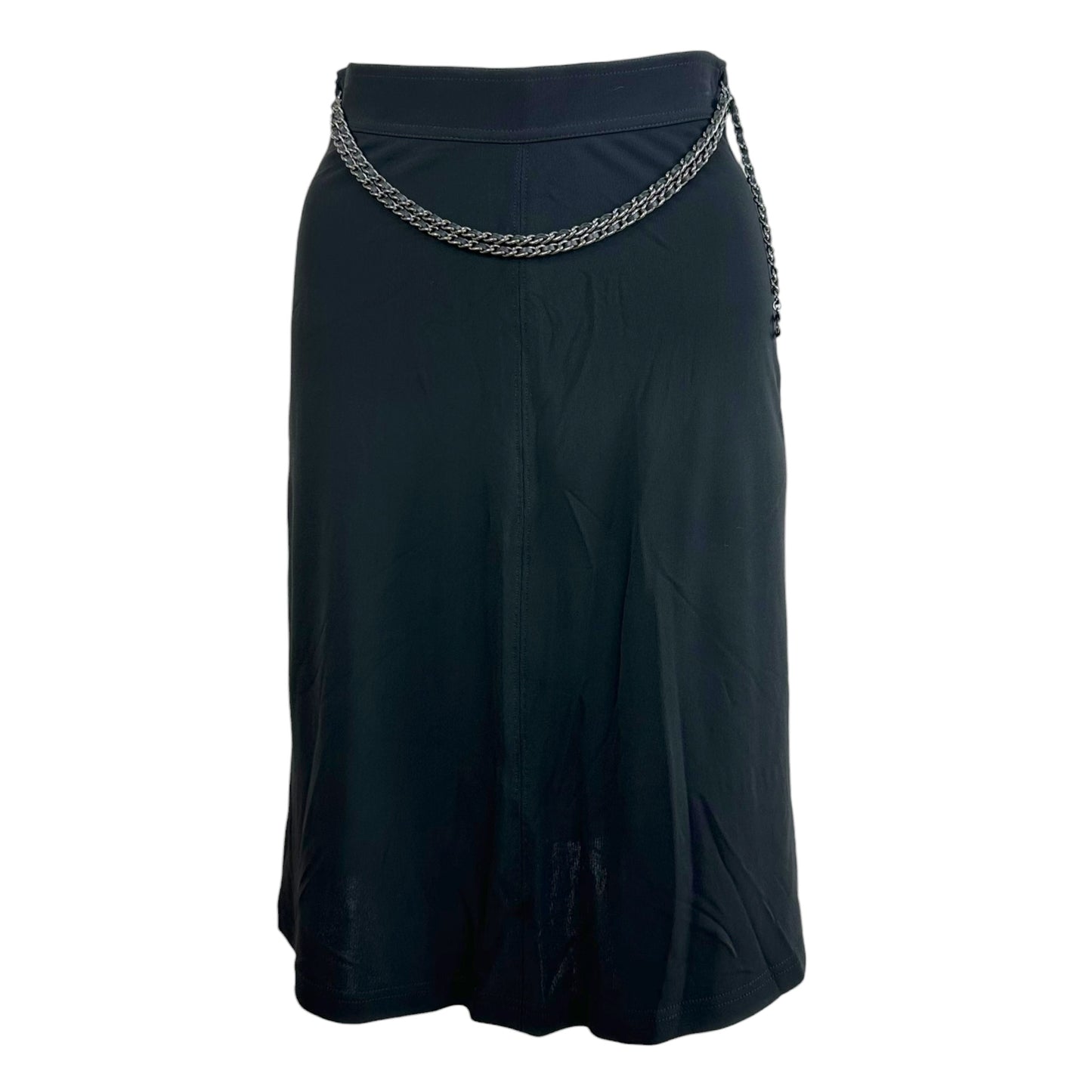 Chanel Black Waist Logo Chain Belted Midi Skirt