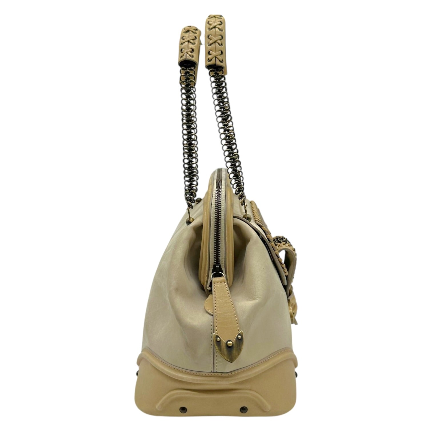 Christian Dior Ivory Suede Leather Bowler Bag