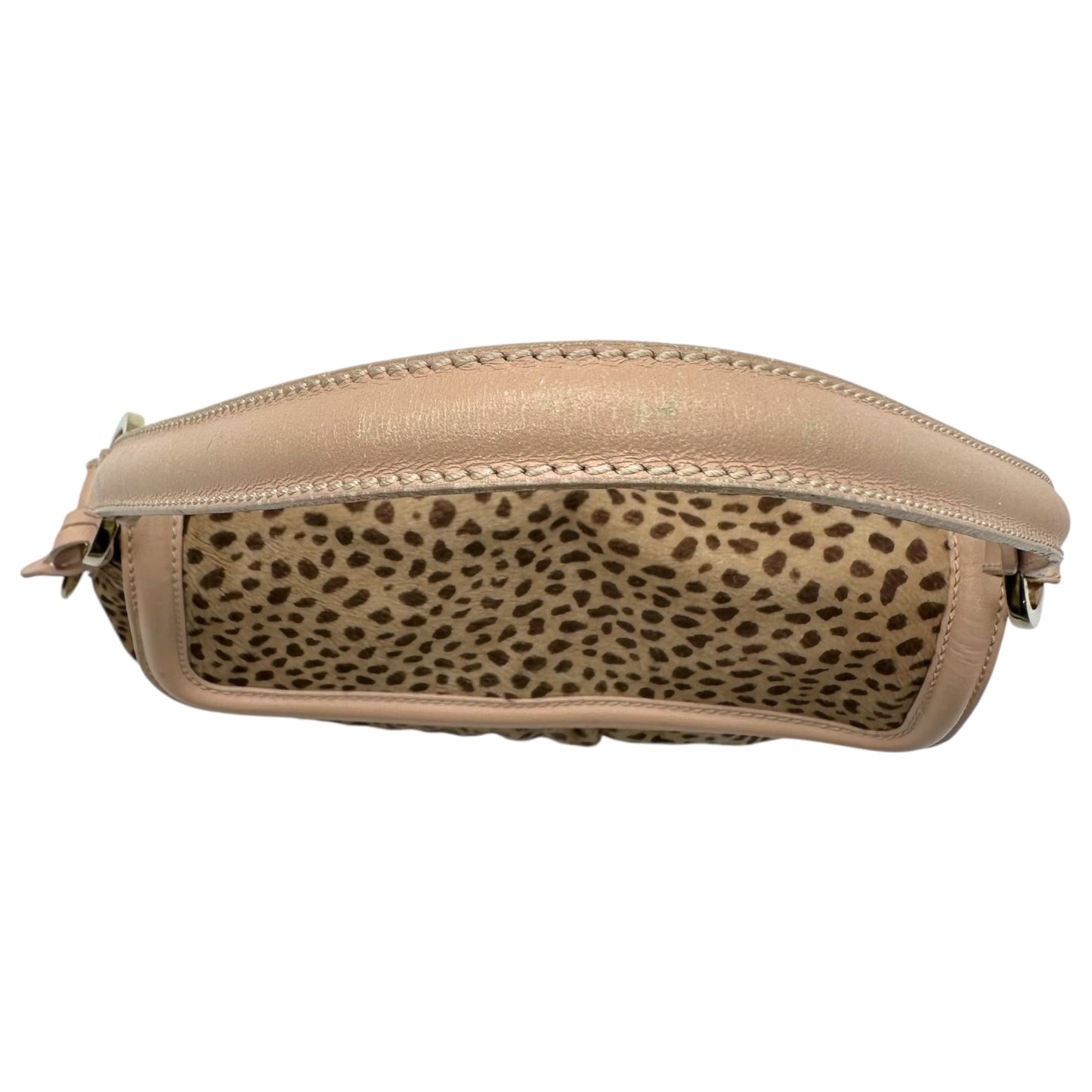 Fendi Pink Leather Trim Leopard Print Ponyhair Chef Bag