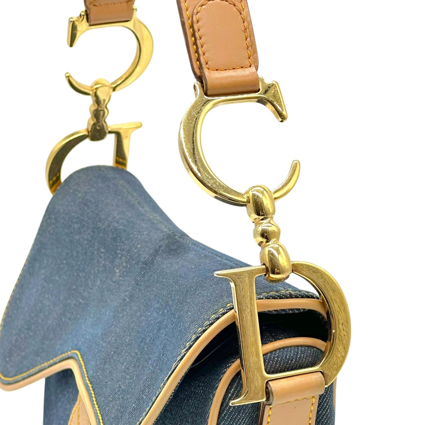 Christian Dior Denim & Tan Leather Saddle Shoulder Bag