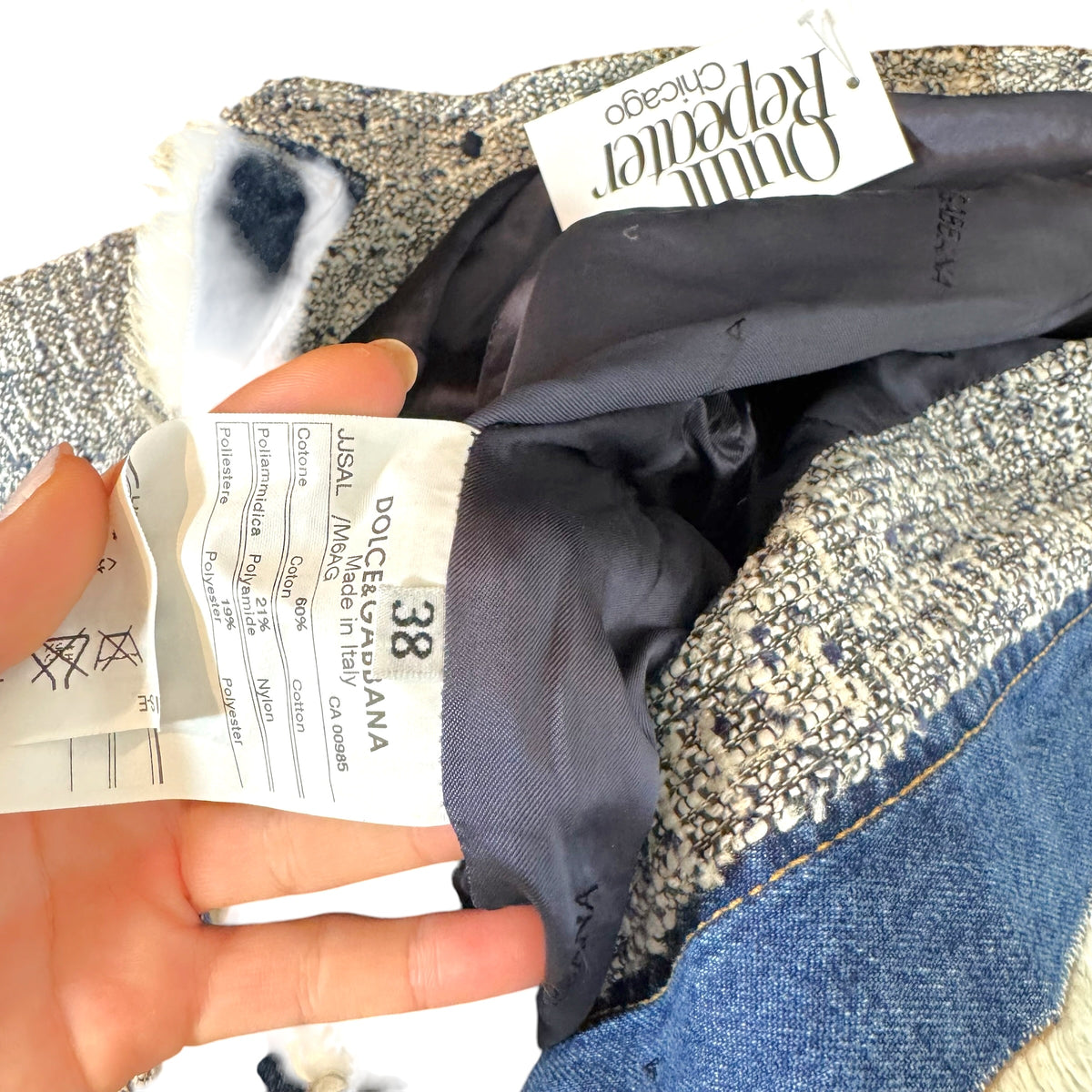 Dolce & Gabbana Tweed Denim Jacket Crystal Embellished