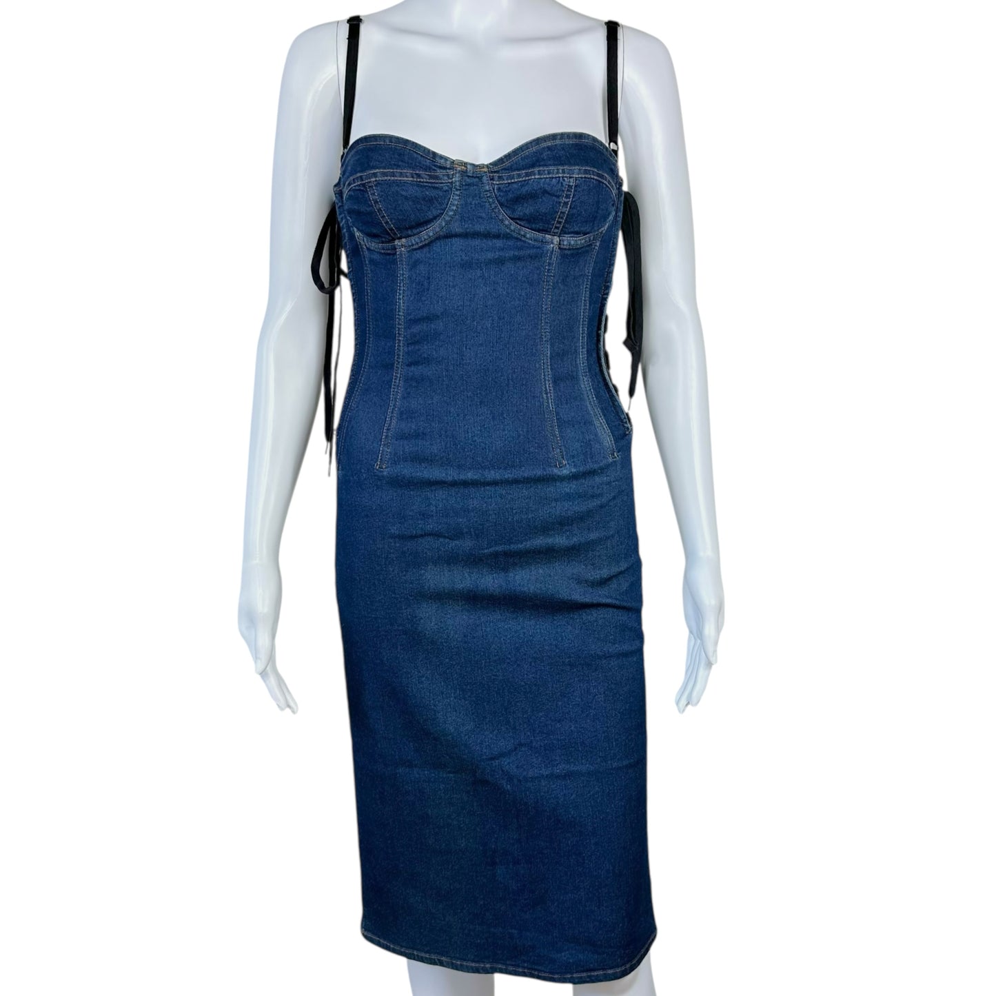 D&G Dolce & Gabbana Denim Lace Up Midi Dress